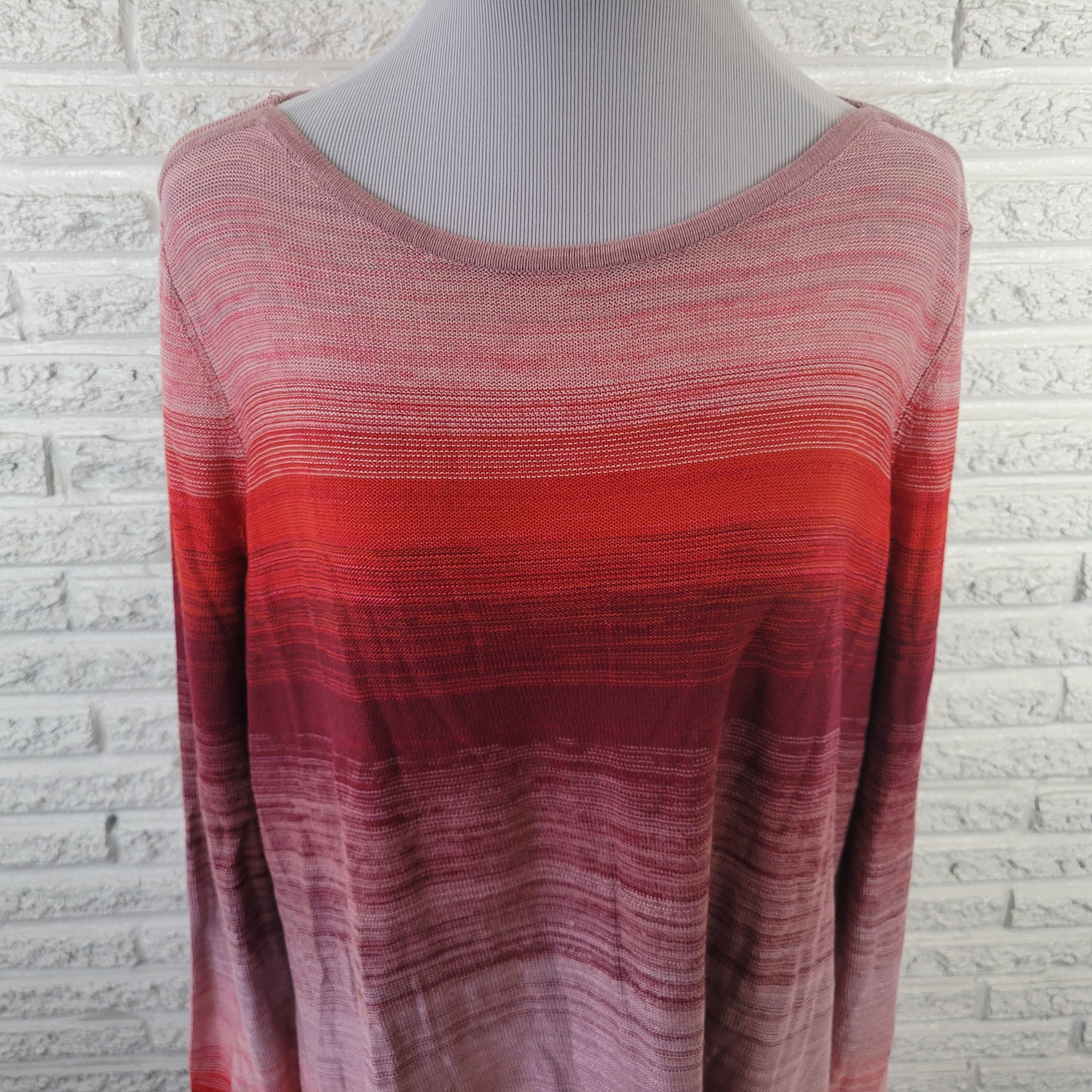 Chico's Women's XL Red Ombre Long Sleeve Knit Top Cotton Blend Pullover RED4E