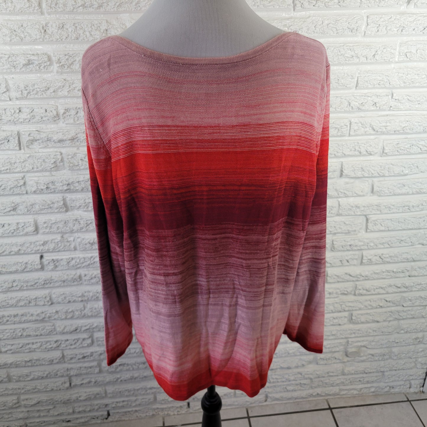 Chico's Women's XL Red Ombre Long Sleeve Knit Top Cotton Blend Pullover RED4E