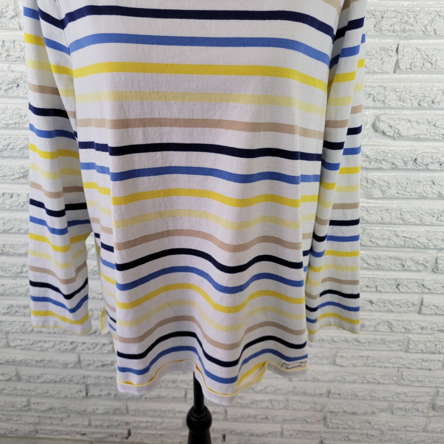 Talbots Women's 1X Top Blue Yellow Striped 100% Cotton Long Sleeve STR148E