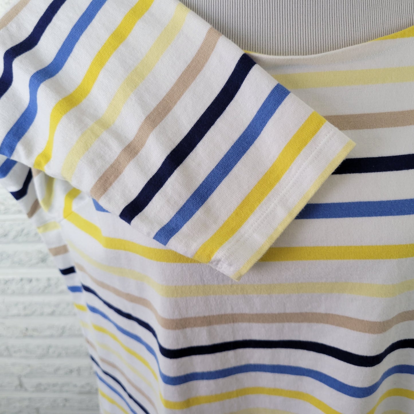 Talbots Women's 1X Top Blue Yellow Striped 100% Cotton Long Sleeve STR148E
