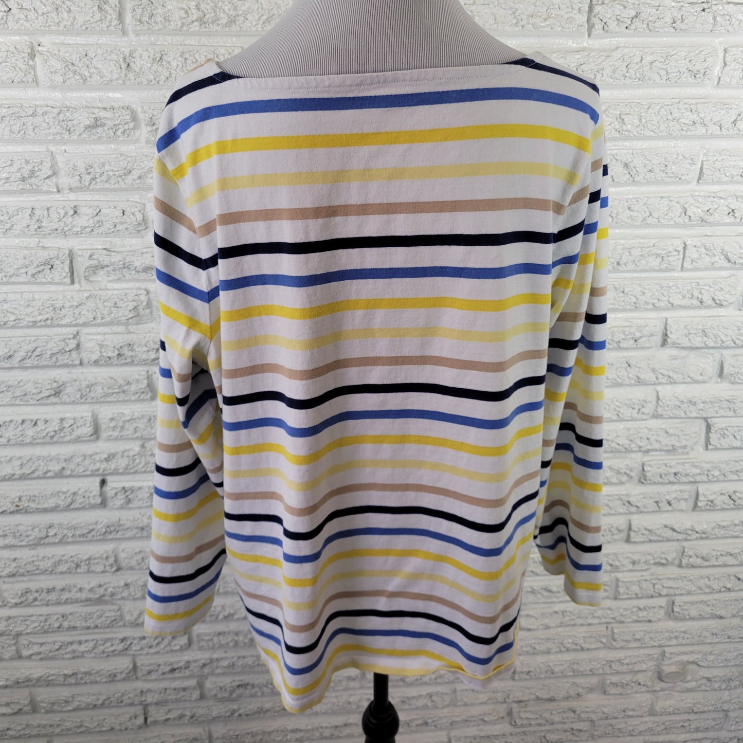 Talbots Women's 1X Top Blue Yellow Striped 100% Cotton Long Sleeve STR148E