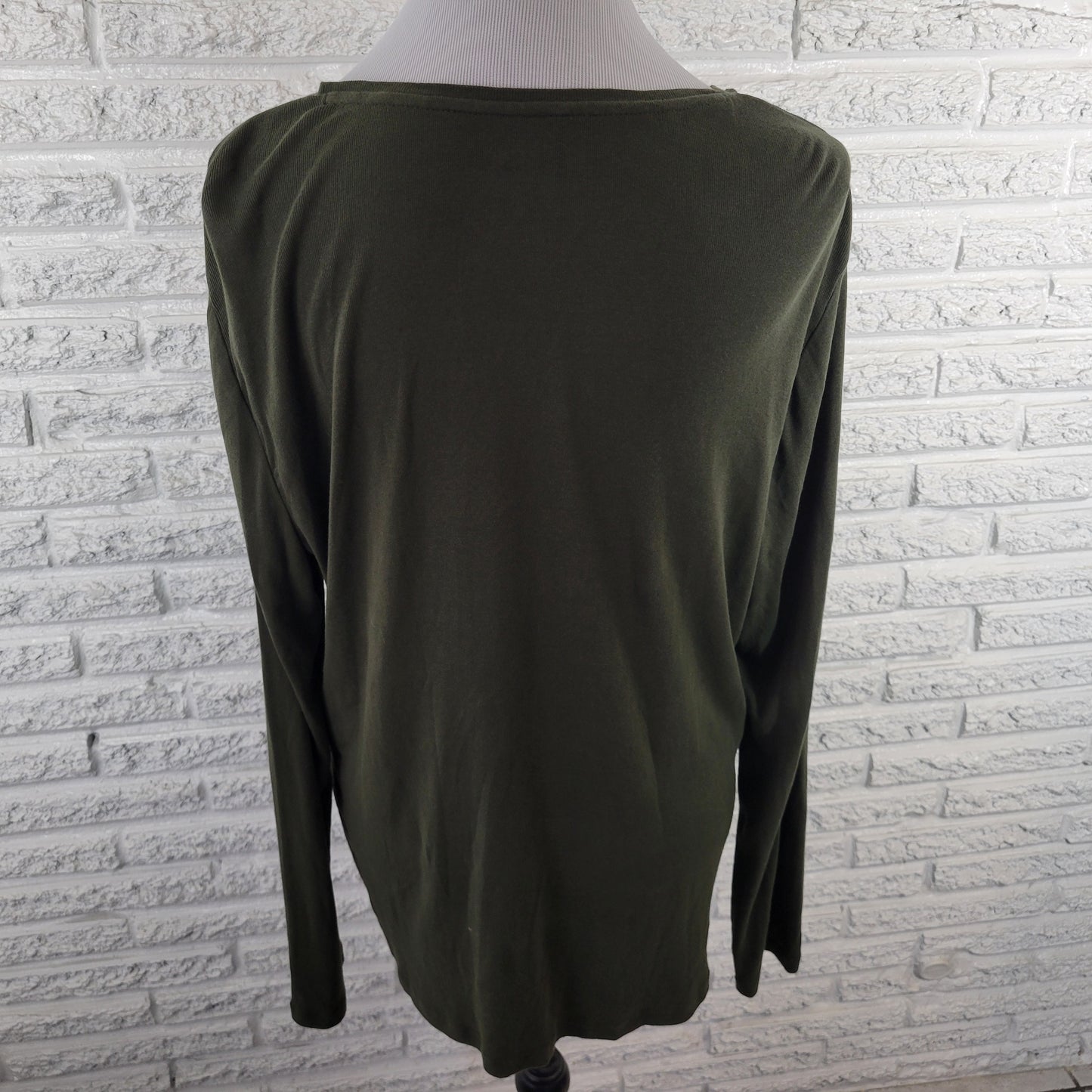 Chico's Women's XL Green Tee V-Neck Long Sleeve 100% Cotton Pullover GRE52E