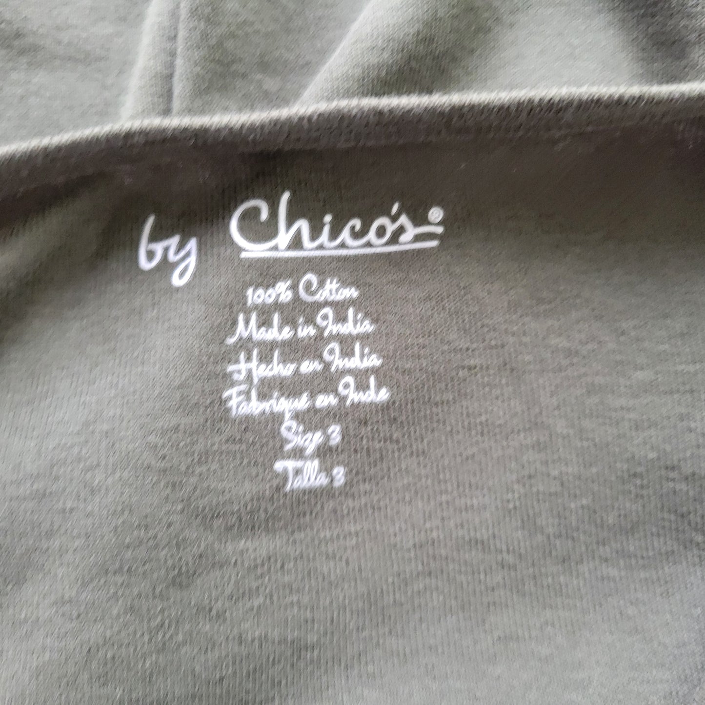 Chico's Women's XL Green Tee V-Neck Long Sleeve 100% Cotton Pullover GRE52E