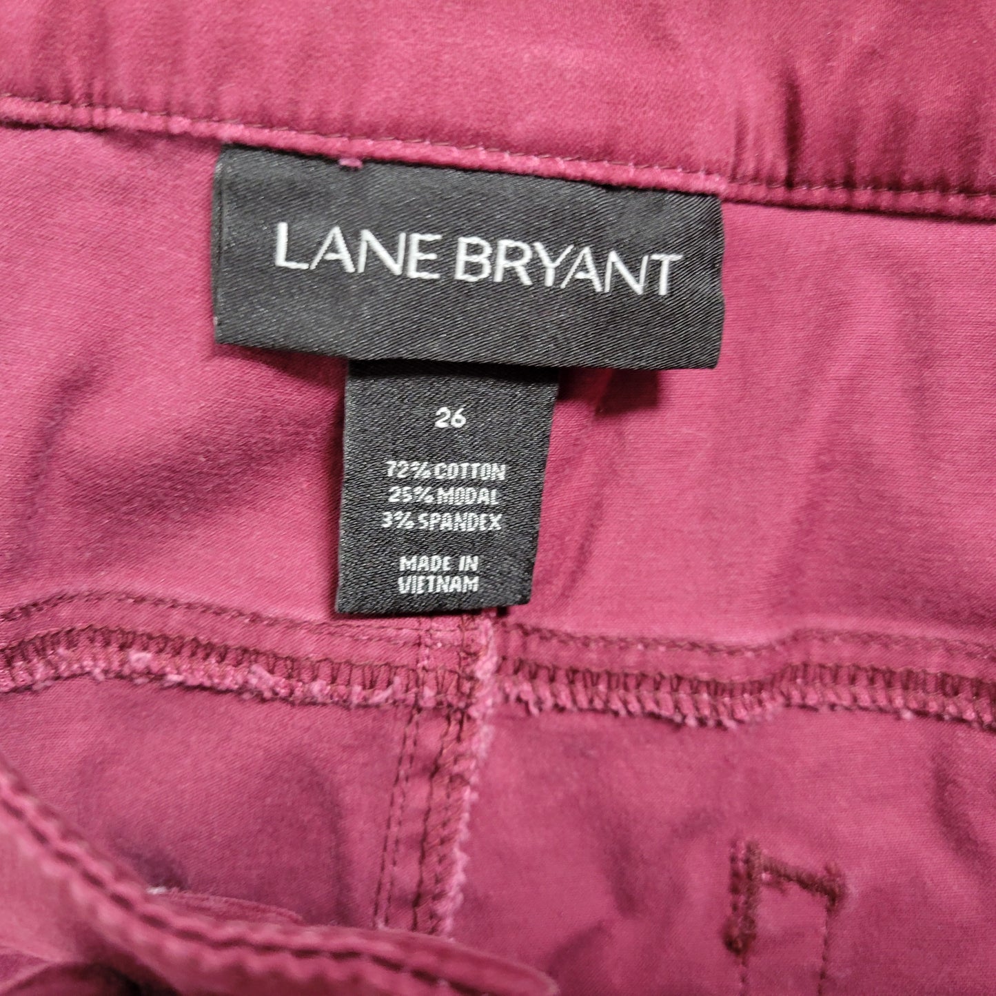 Lane Bryant 26 Pants Burgundy Soft Denim Bootcut Stretch Elastic Waist BOO1E