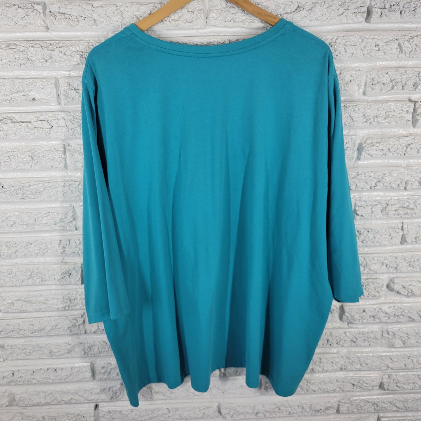 Liz & Me Women’s 3X Top Blue Embroidered 3/4 Sleeve Cotton Stretch BLU191E