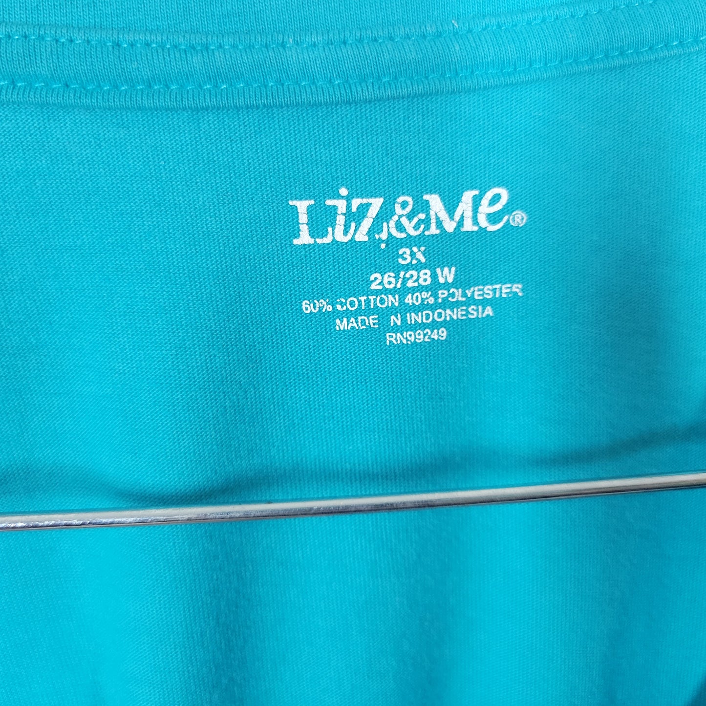 Liz & Me Women’s 3X Top Blue Embroidered 3/4 Sleeve Cotton Stretch BLU191E
