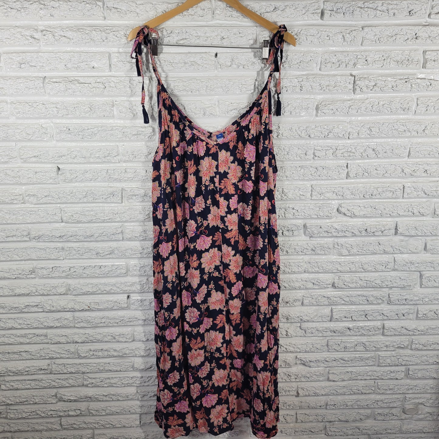 Old Navy Women’s XXL Blue Pink Floral Midi Slip Dress Sleeveless Slit FLO87E