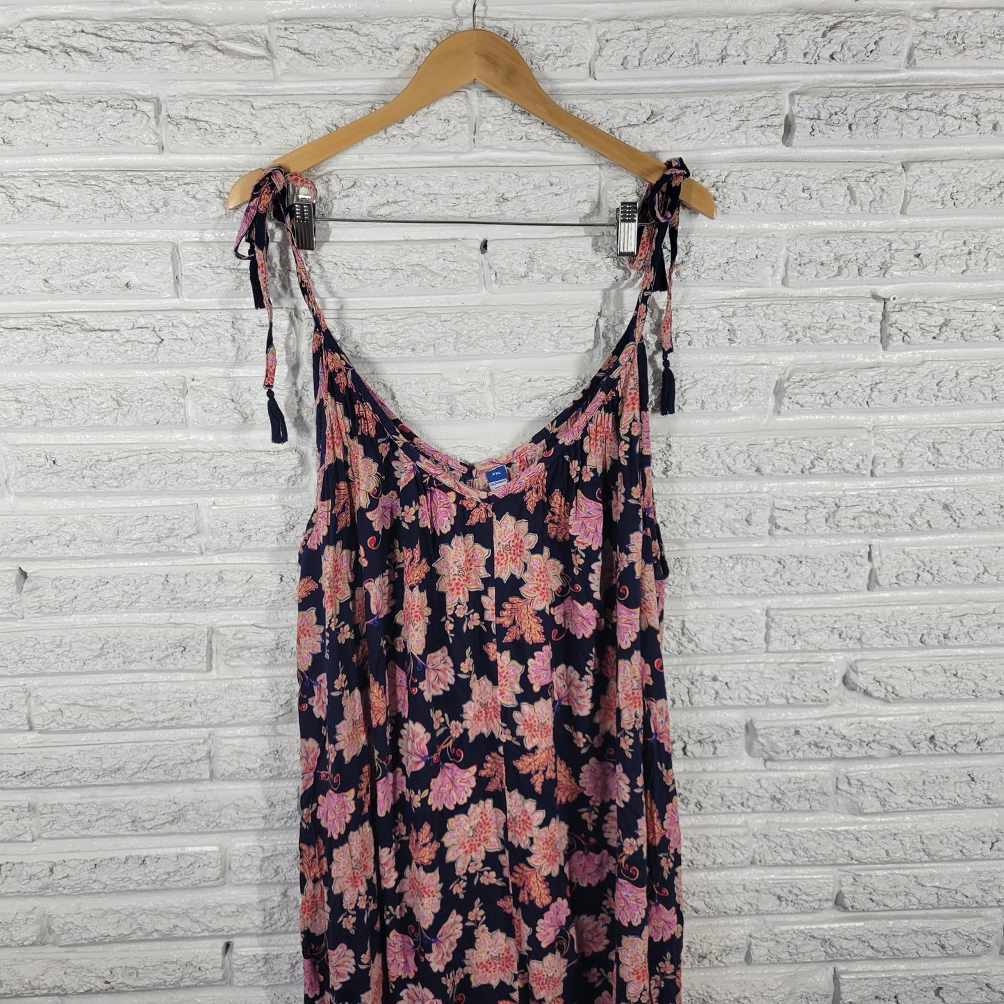 Old Navy Women’s XXL Blue Pink Floral Midi Slip Dress Sleeveless Slit FLO87E