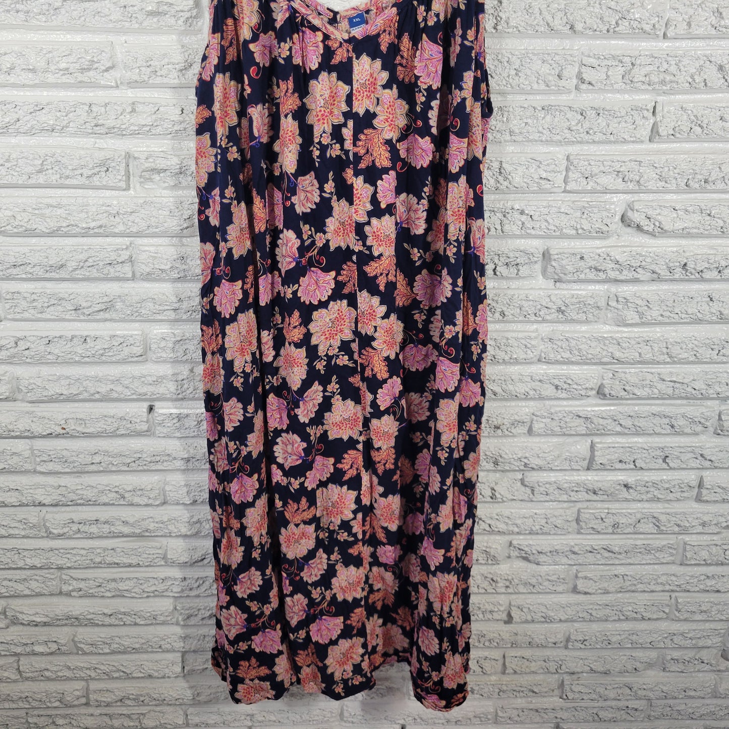 Old Navy Women’s XXL Blue Pink Floral Midi Slip Dress Sleeveless Slit FLO87E