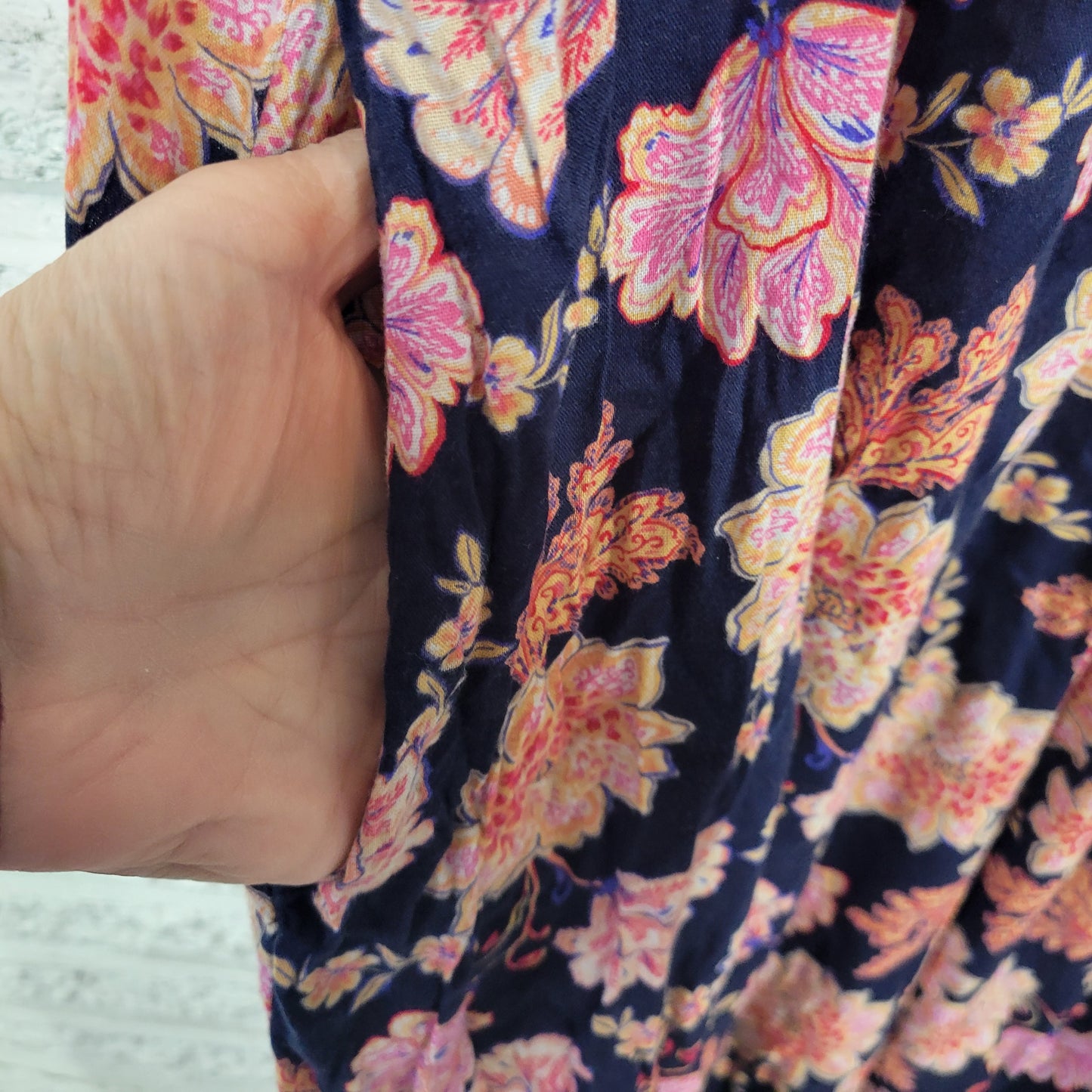 Old Navy Women’s XXL Blue Pink Floral Midi Slip Dress Sleeveless Slit FLO87E