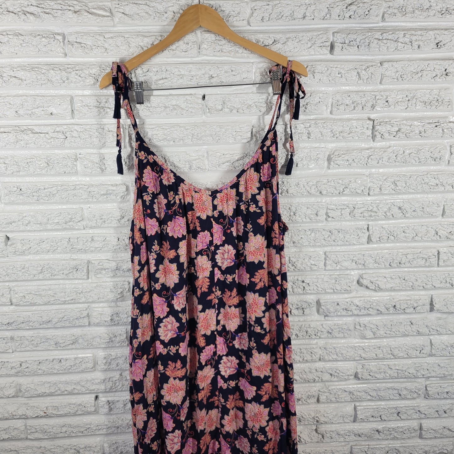 Old Navy Women’s XXL Blue Pink Floral Midi Slip Dress Sleeveless Slit FLO87E