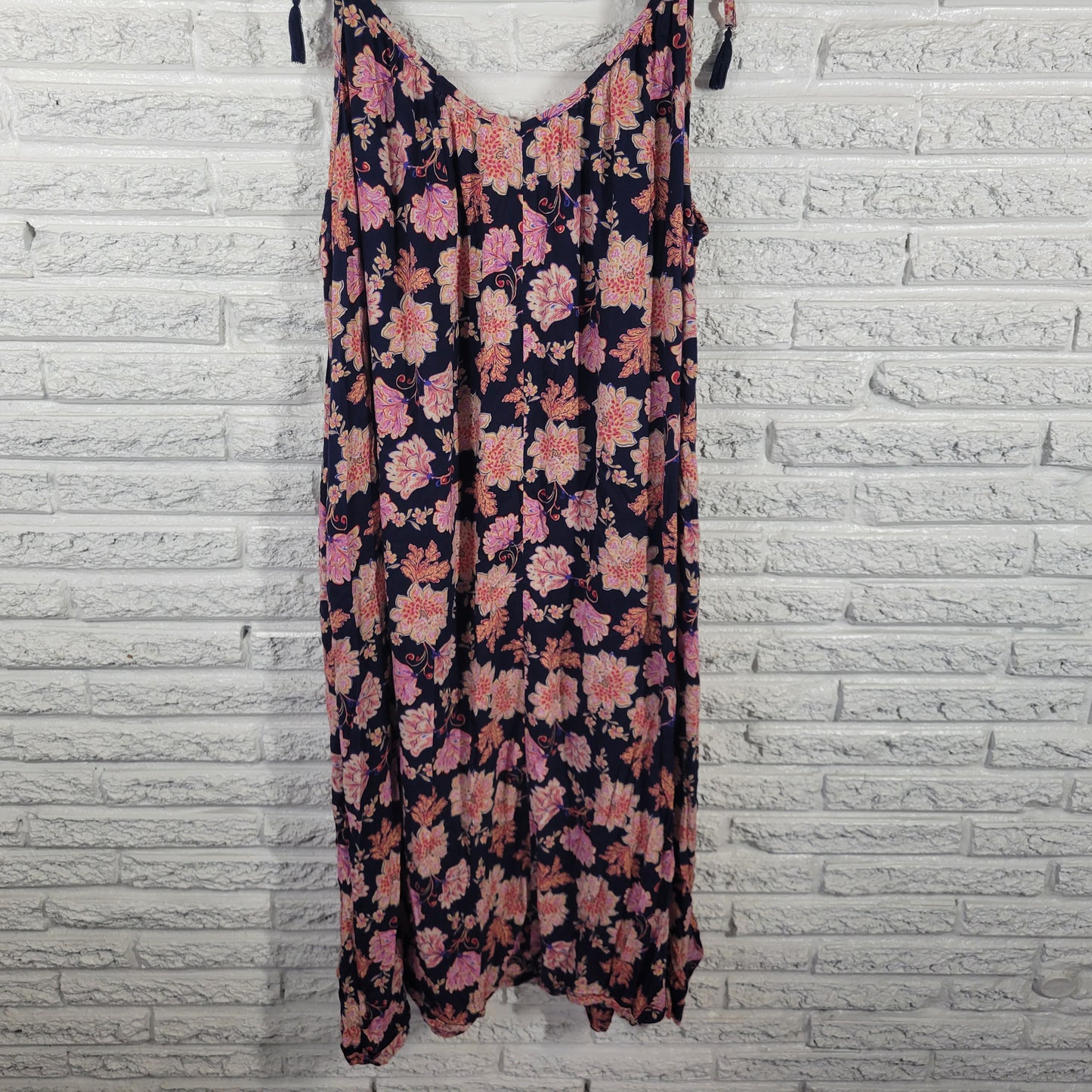 Old Navy Women’s XXL Blue Pink Floral Midi Slip Dress Sleeveless Slit FLO87E