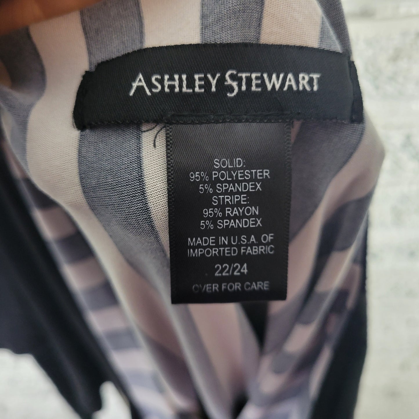 Ashley Stewart Dress 22/24 Black Striped Midi Cold Shoulder 3/4 Sleeve STR92E