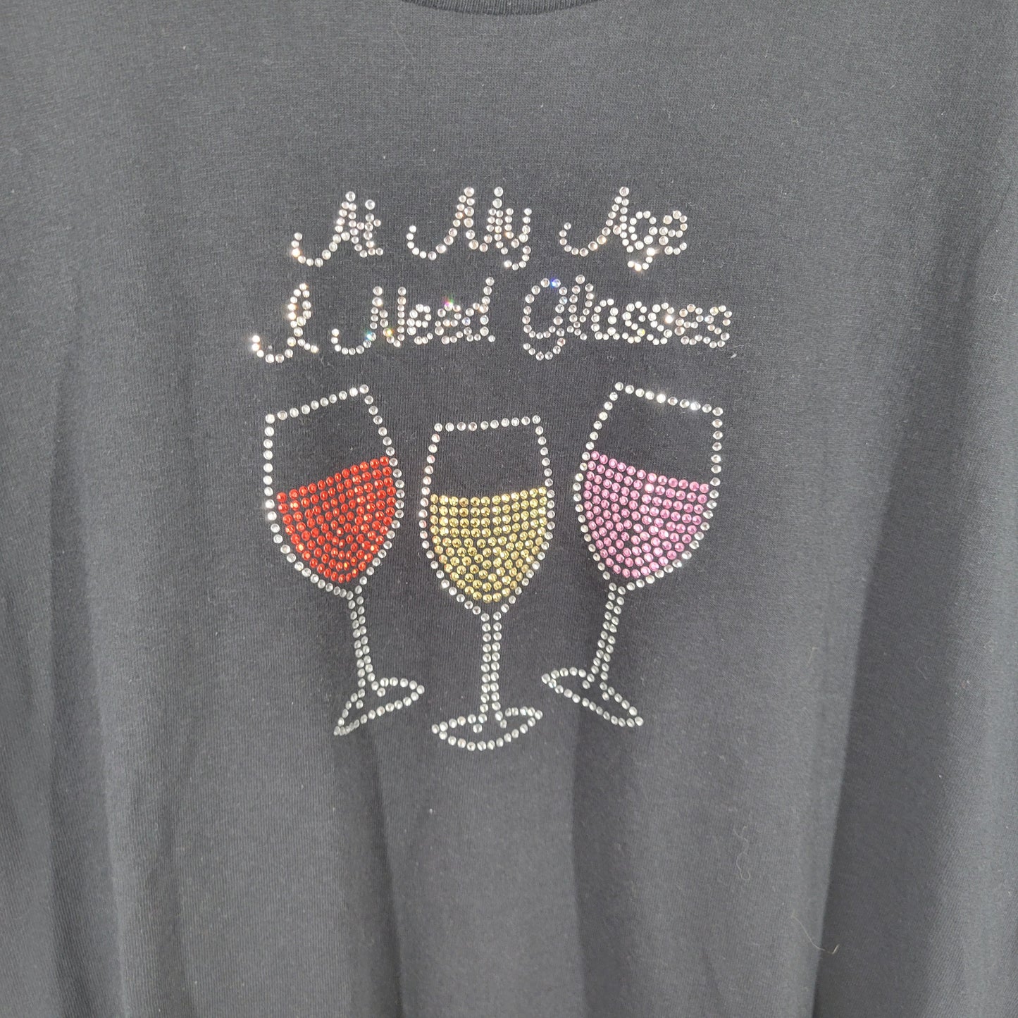 Gildan Womens Black Wine Glass Tee XL Rhinestone Sparkle Short Sleeve BLA135E