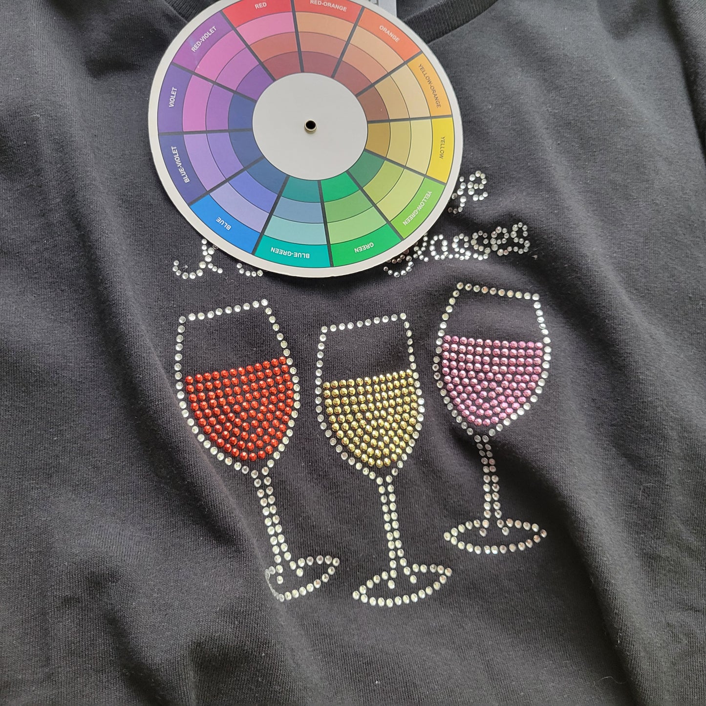 Gildan Womens Black Wine Glass Tee XL Rhinestone Sparkle Short Sleeve BLA135E