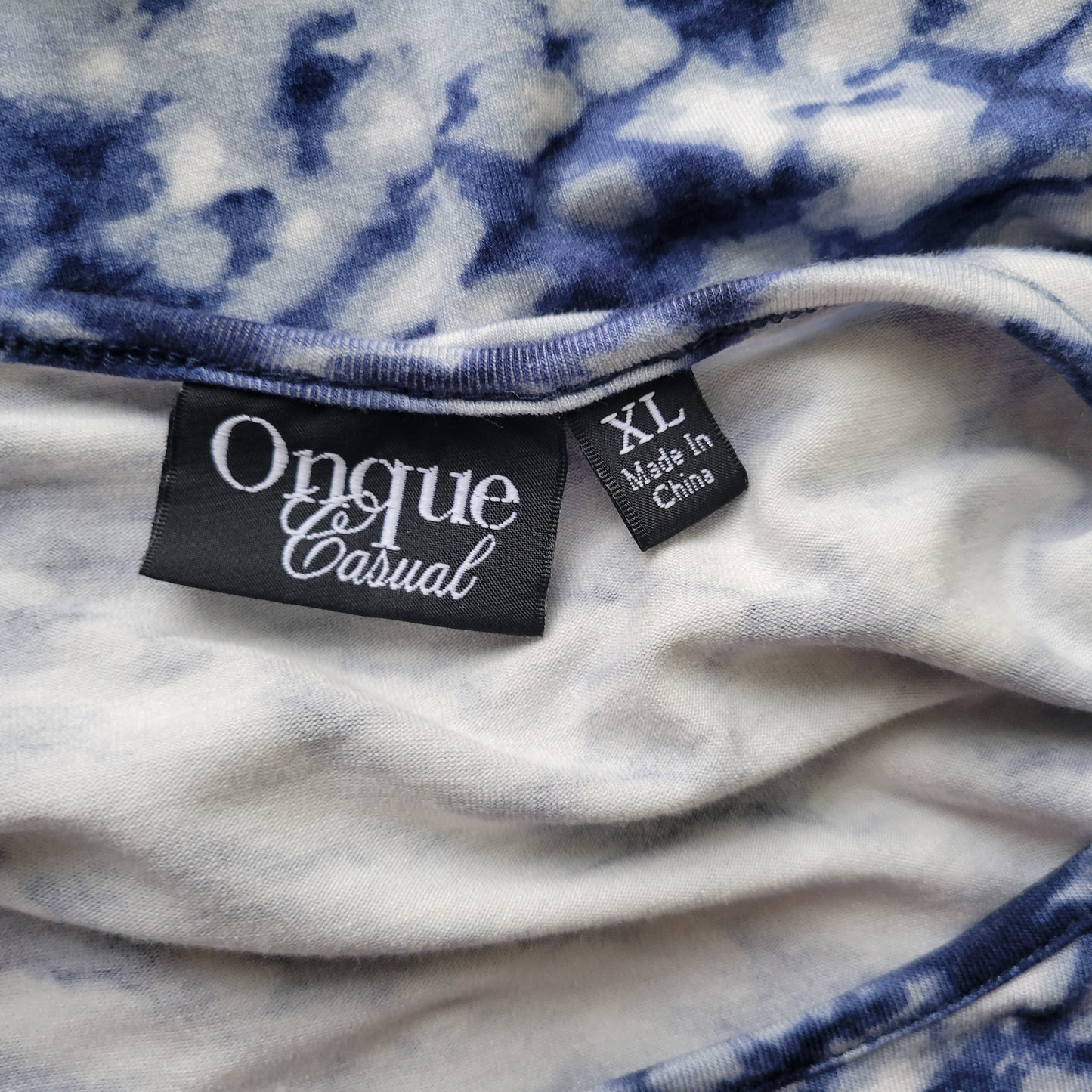 Onque Casuals XL Tunic Top Blue White Tie Dye Studded 3/4 Sleeve Slit TIE19E