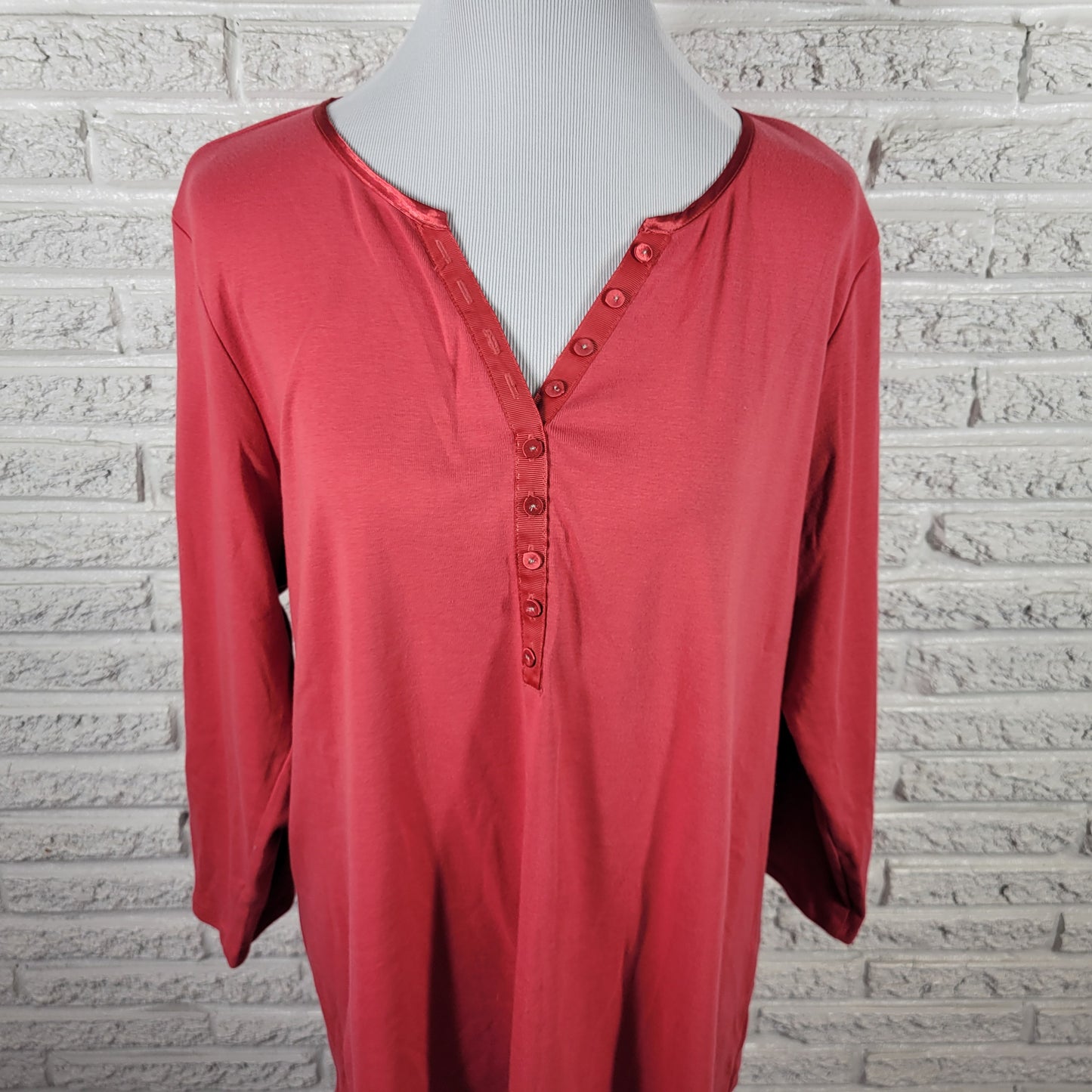 Westbound Women's Top 2X Plus Size Red 100% Cotton Knit 3/4 Sleeve RED67E
