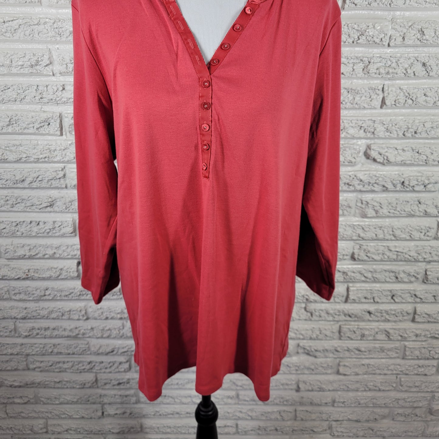 Westbound Women's Top 2X Plus Size Red 100% Cotton Knit 3/4 Sleeve RED67E