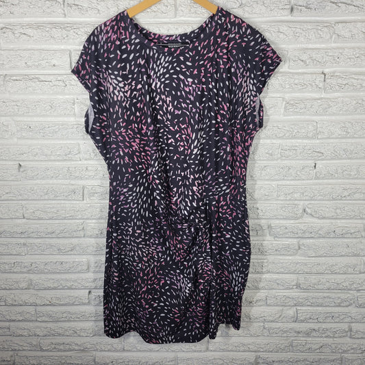 Nicole Miller Women's XL Black Pink Watercolor Dress Sleeveless Sash WAT40E