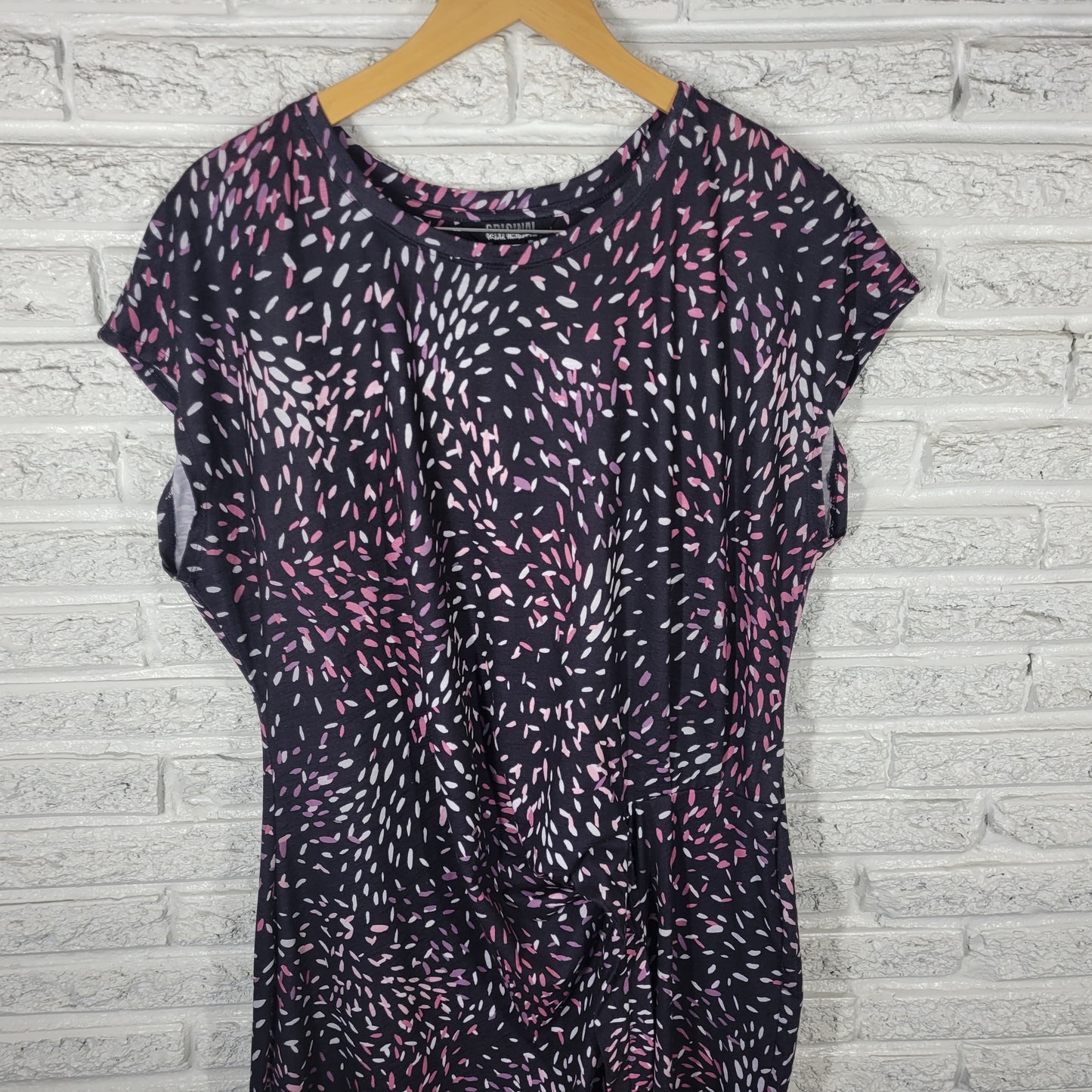 Nicole Miller Women's XL Black Pink Watercolor Dress Sleeveless Sash WAT40E