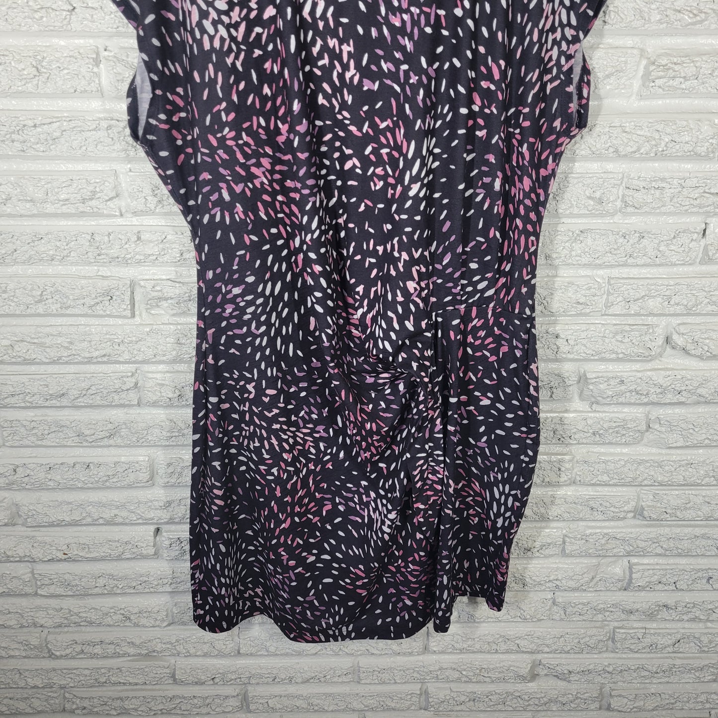 Nicole Miller Women's XL Black Pink Watercolor Dress Sleeveless Sash WAT40E