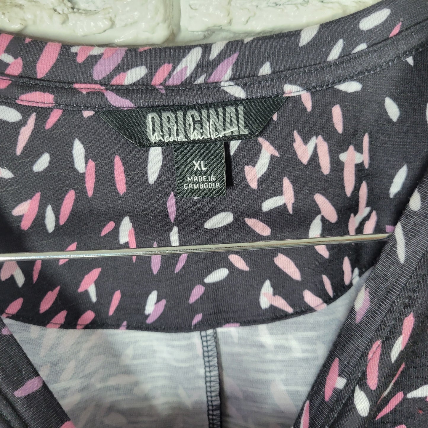 Nicole Miller Women's XL Black Pink Watercolor Dress Sleeveless Sash WAT40E