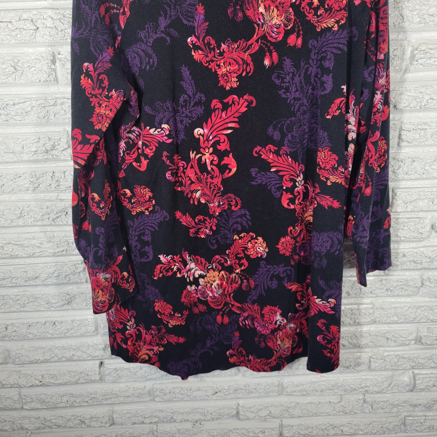 Soma Women's XL Floral Tunic Top Black Purple Red Cotton Blend FLO111E