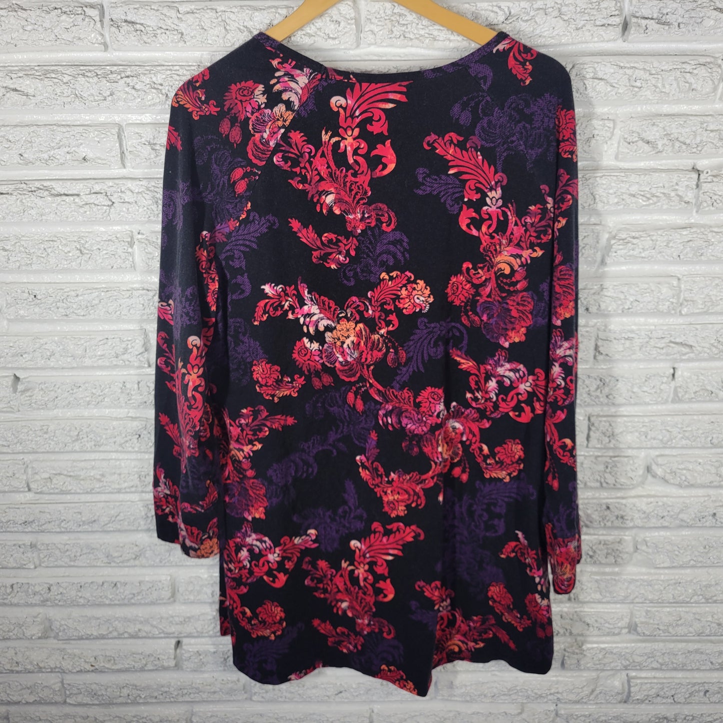 Soma Women's XL Floral Tunic Top Black Purple Red Cotton Blend FLO111E