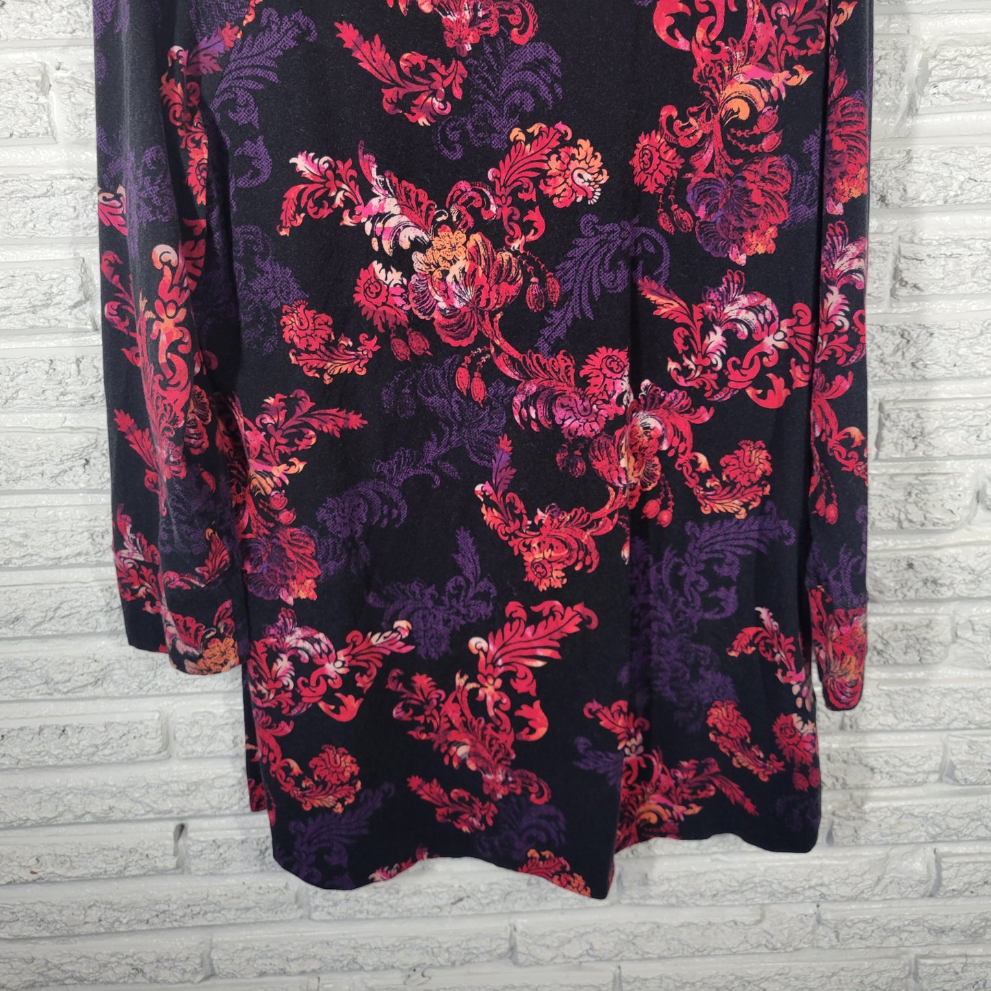 Soma Women's XL Floral Tunic Top Black Purple Red Cotton Blend FLO111E
