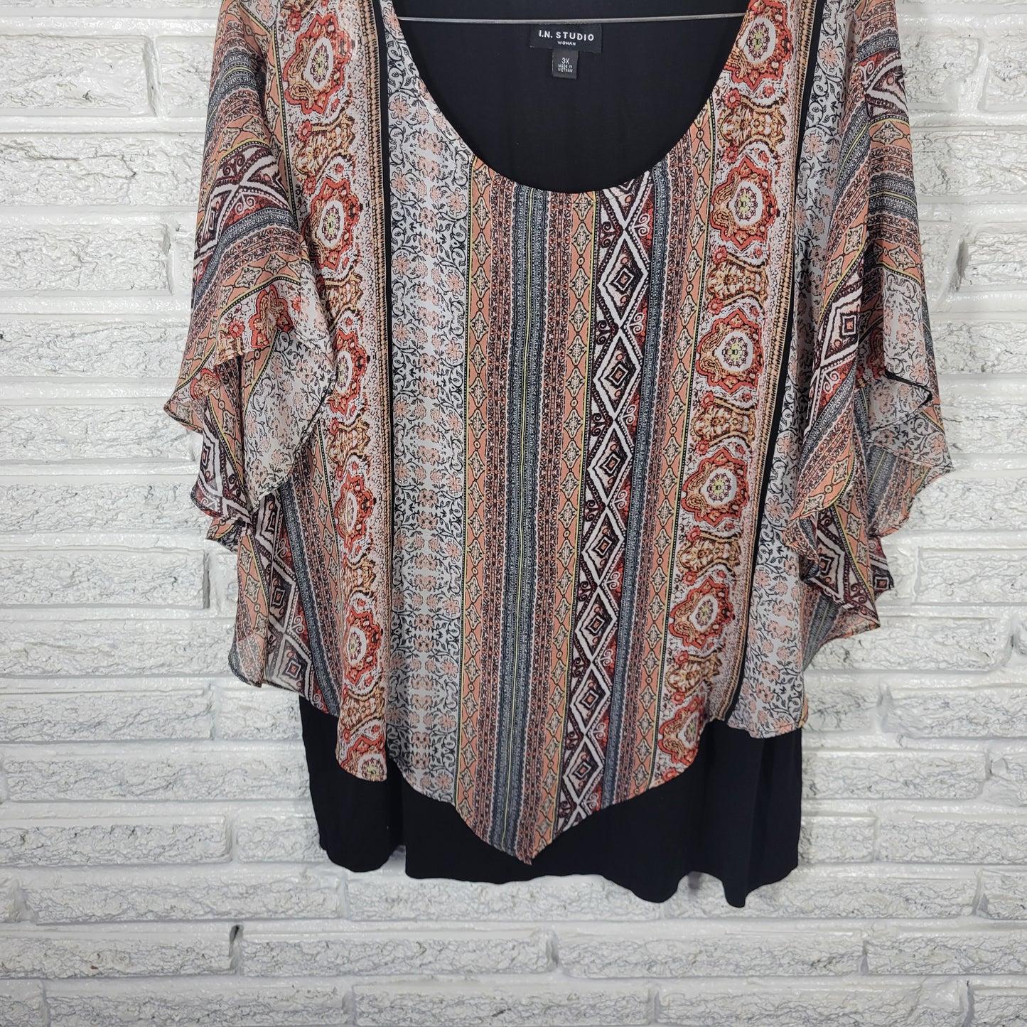 I.N. Studio 3X Women's Tunic Geometric Kimono Sleeve Multicolor Pullover GEO275E