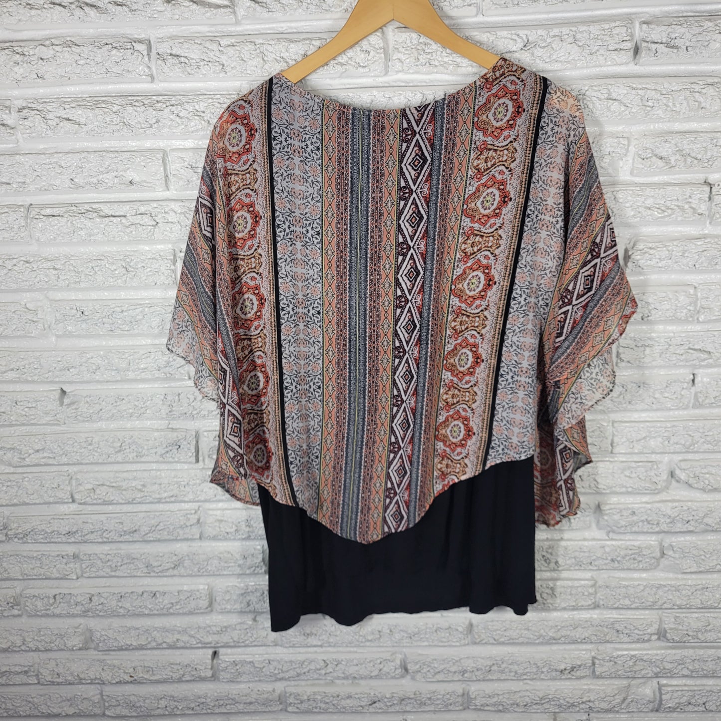 I.N. Studio 3X Women's Tunic Geometric Kimono Sleeve Multicolor Pullover GEO275E