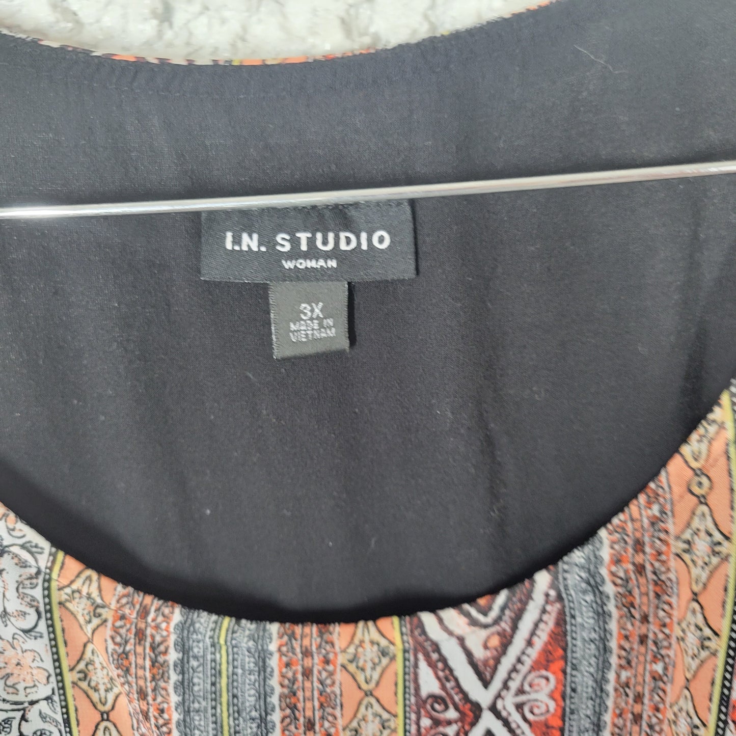 I.N. Studio 3X Women's Tunic Geometric Kimono Sleeve Multicolor Pullover GEO275E
