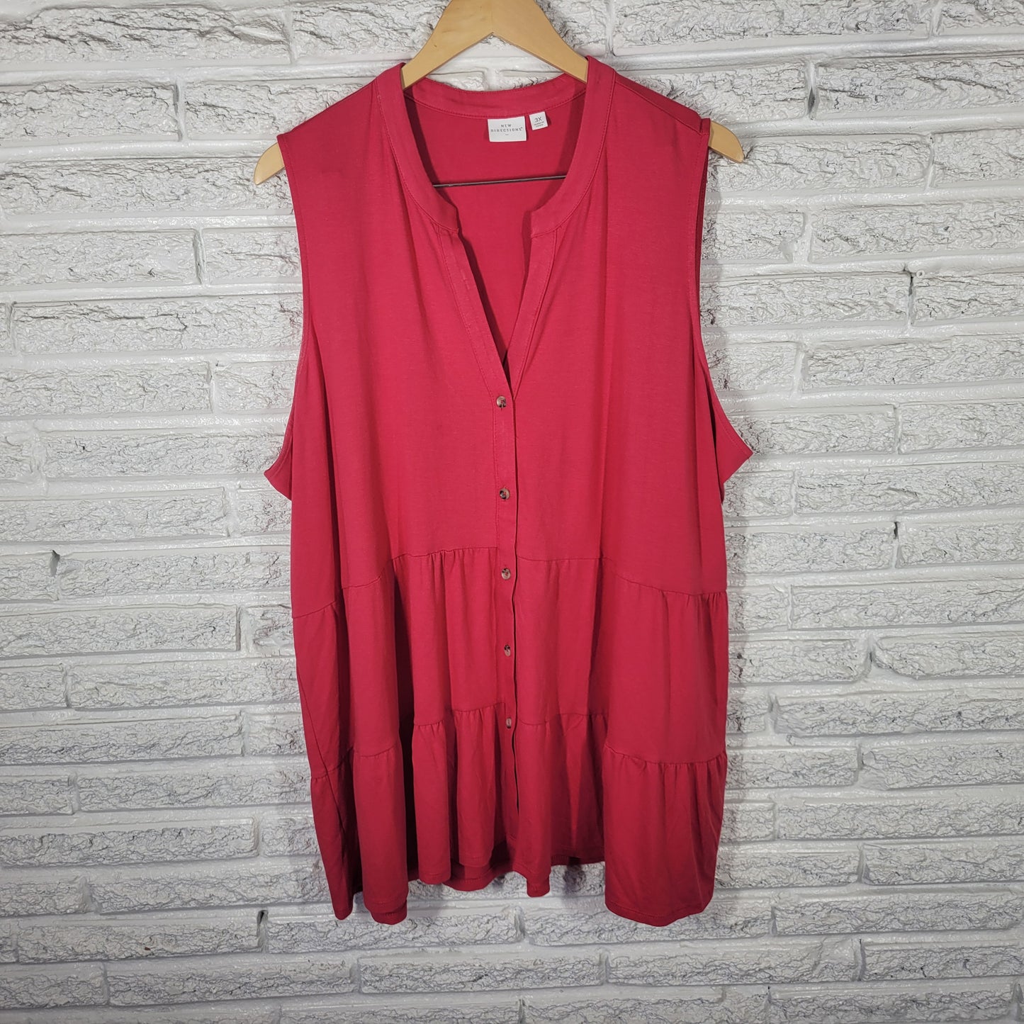 New Directions 3X Women's Red Tunic Sleeveless V-Neck Ruffle Blouse RED69E