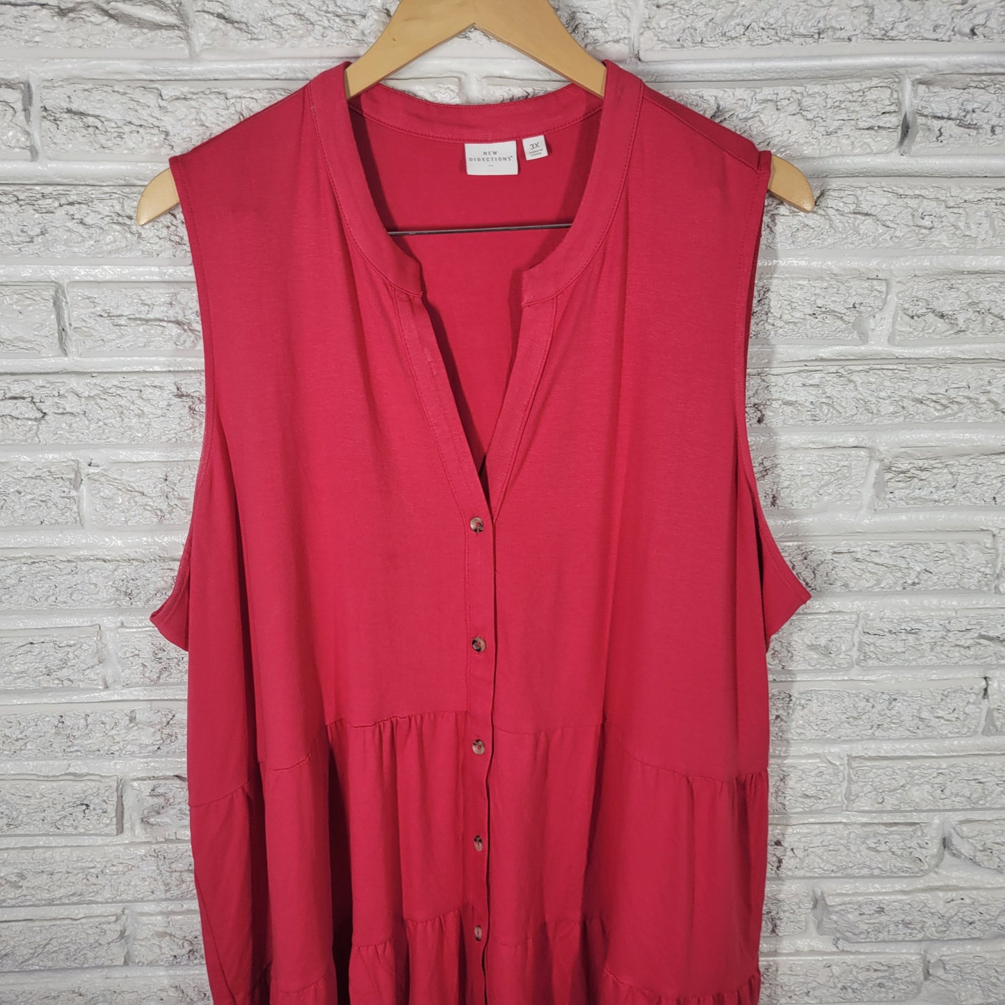 New Directions 3X Women's Red Tunic Sleeveless V-Neck Ruffle Blouse RED69E