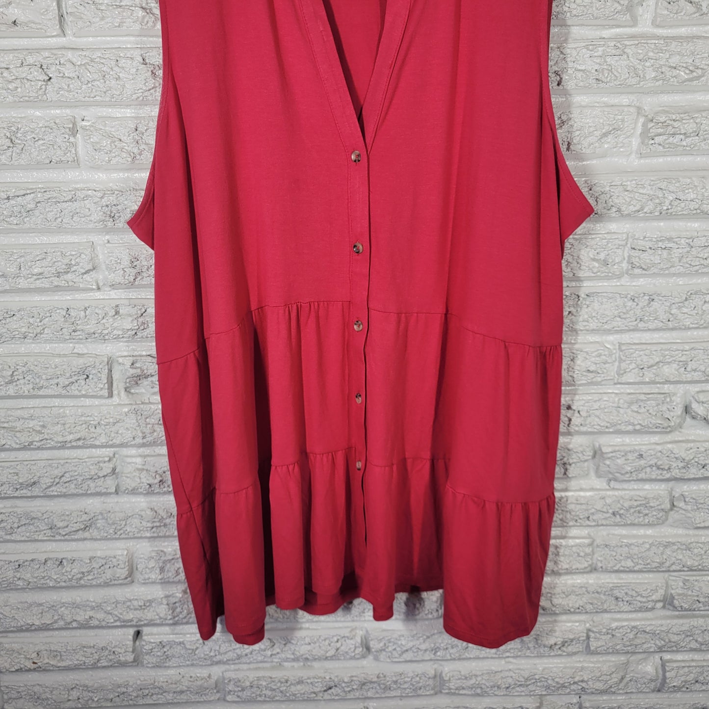New Directions 3X Women's Red Tunic Sleeveless V-Neck Ruffle Blouse RED69E