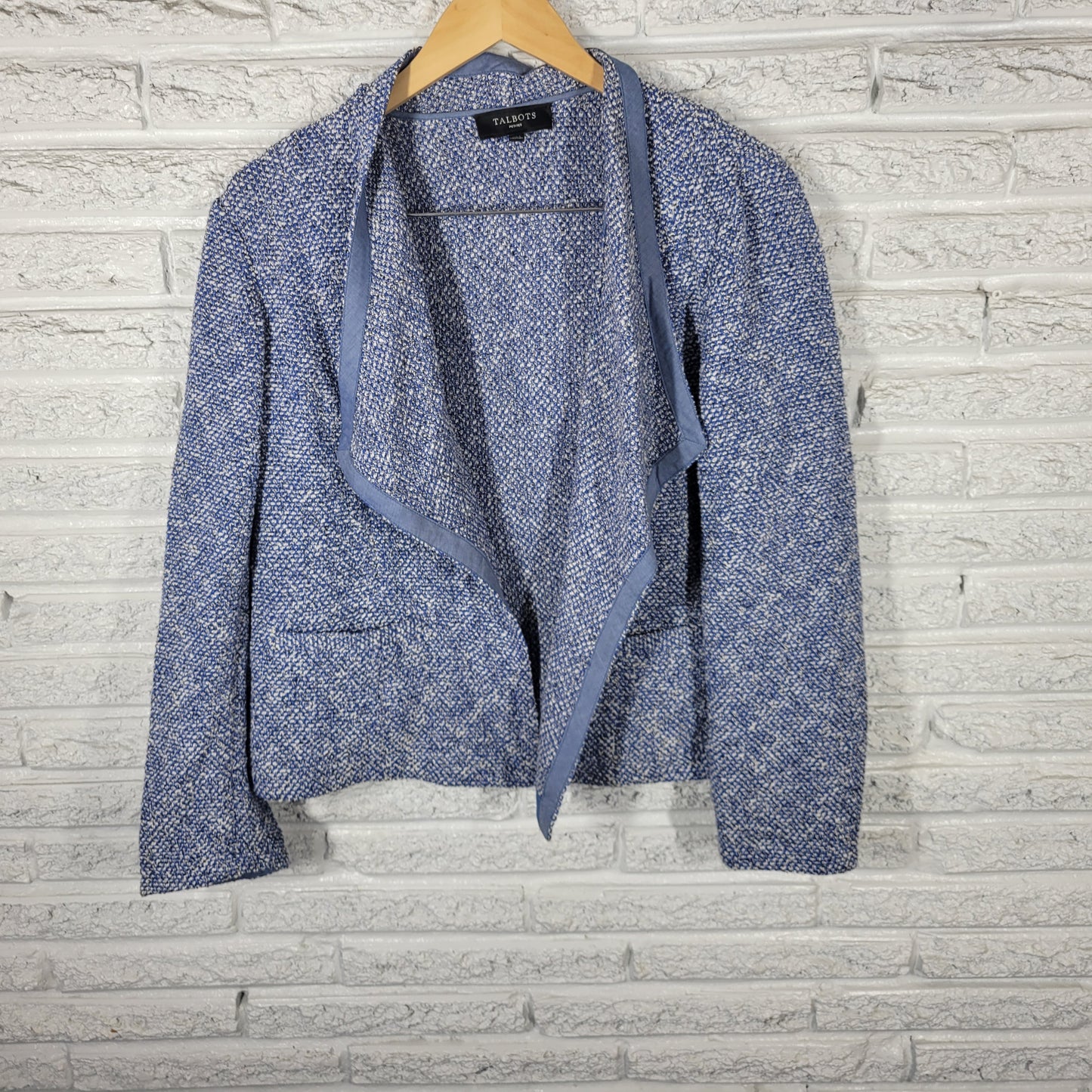 Talbots Women's XLP Blue Marled Open Front Cardigan Jacket Cotton Blend SWE143E