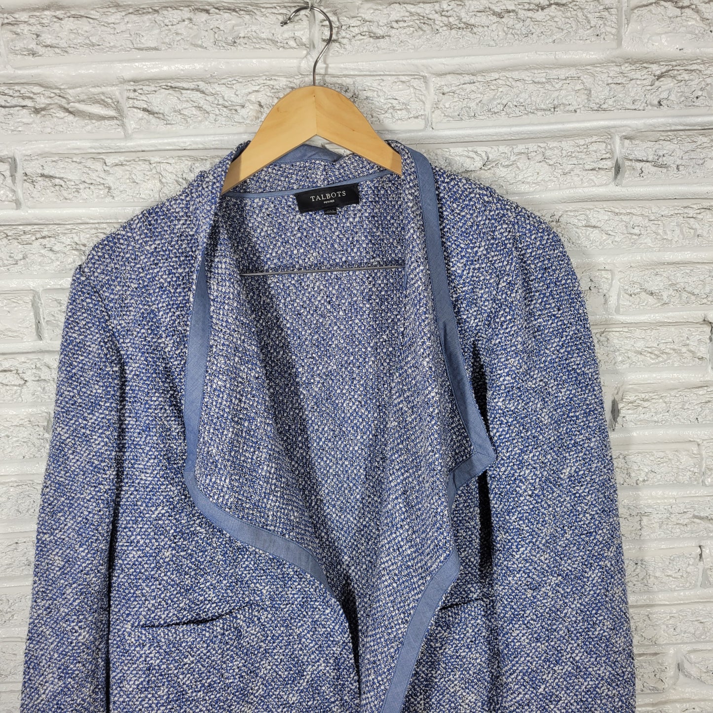 Talbots Women's XLP Blue Marled Open Front Cardigan Jacket Cotton Blend SWE143E