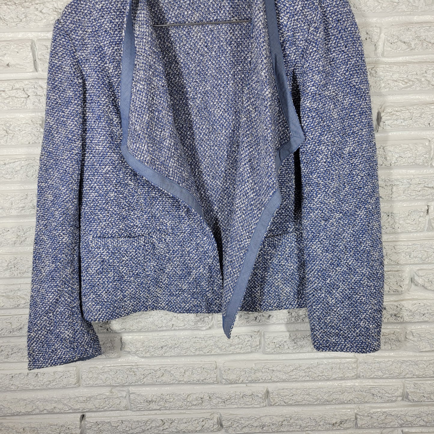 Talbots Women's XLP Blue Marled Open Front Cardigan Jacket Cotton Blend SWE143E