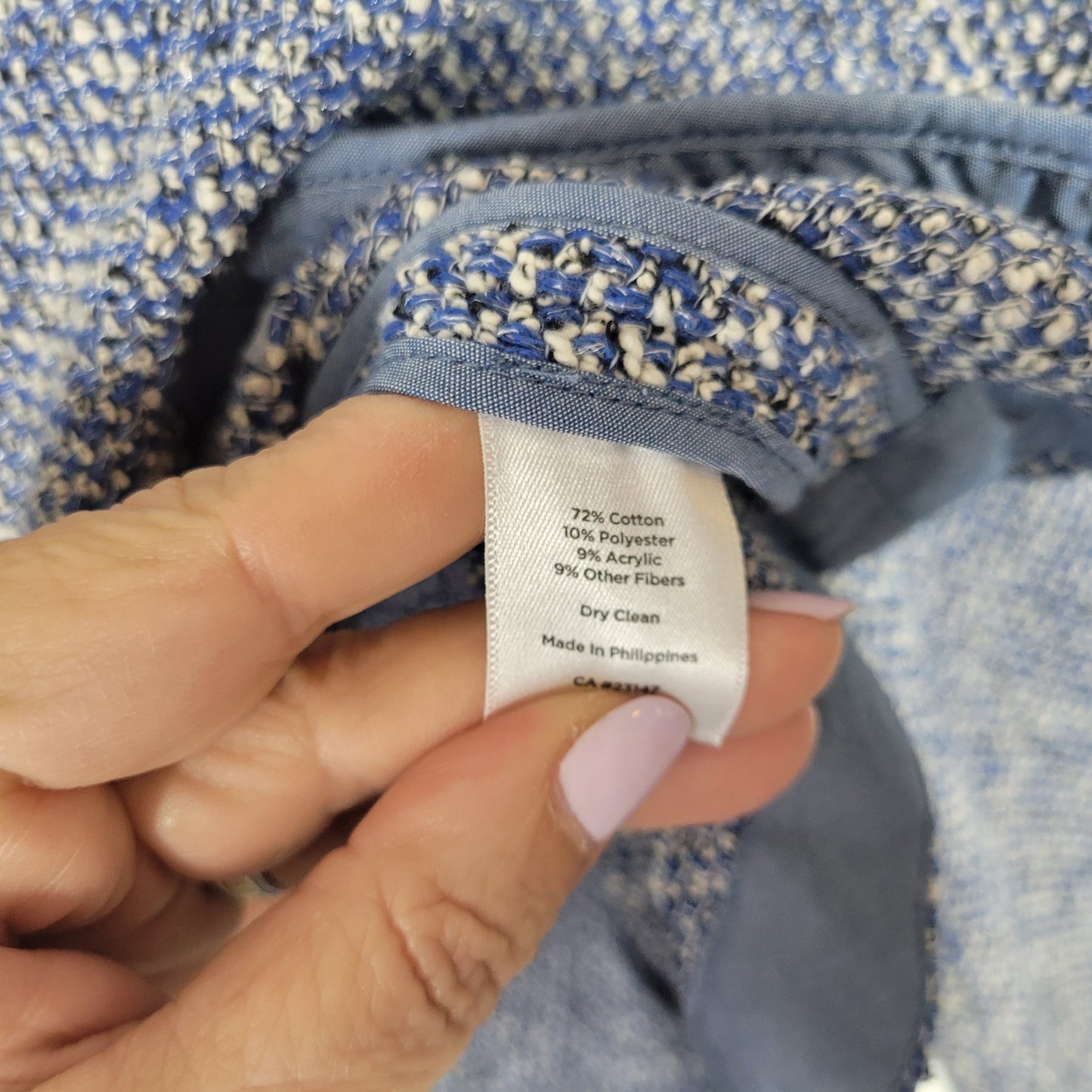 Talbots Women's XLP Blue Marled Open Front Cardigan Jacket Cotton Blend SWE143E