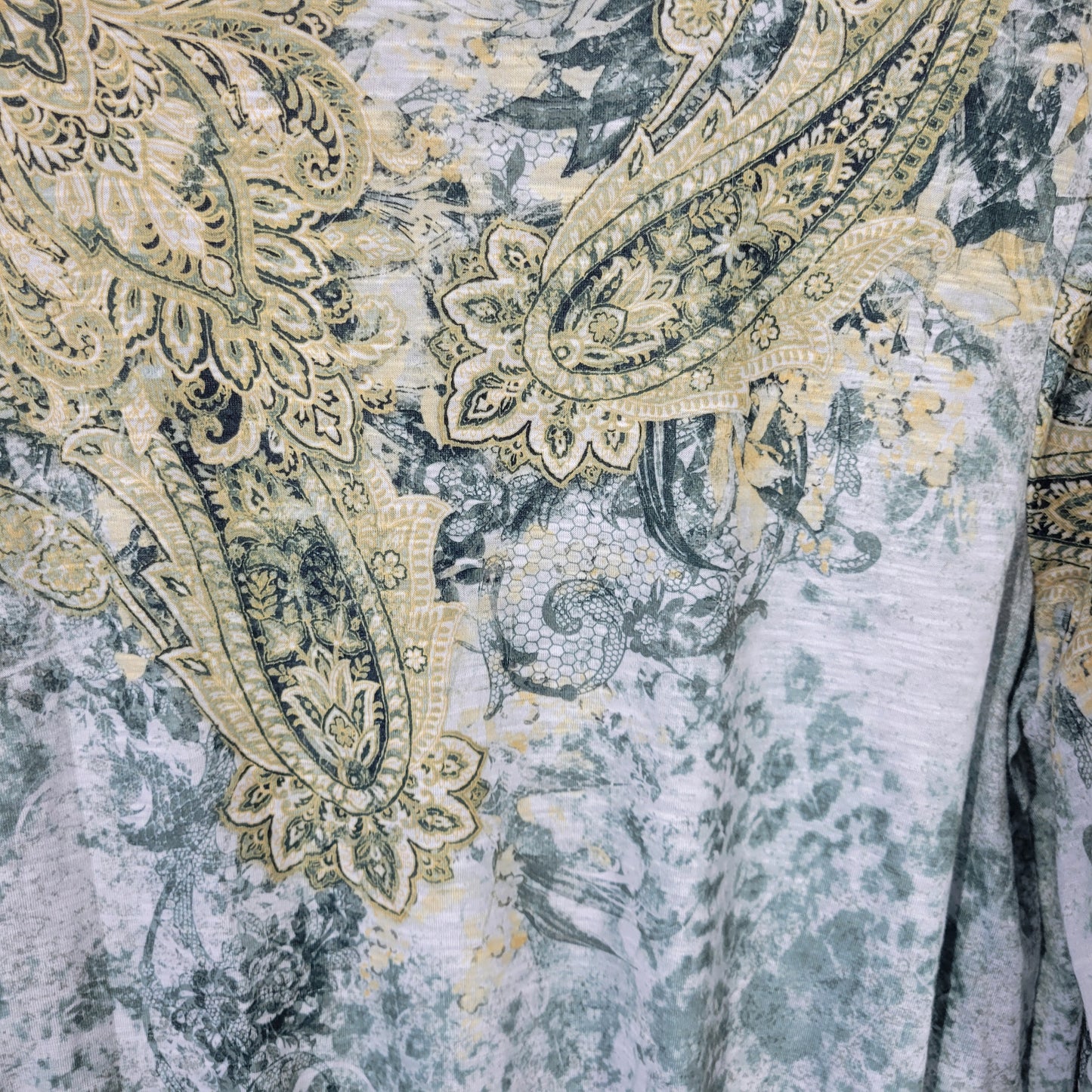 Time & Tru Women's XXXL 22 Tee Green Paisley Rhinestone Long Sleeve Plus PAI6E