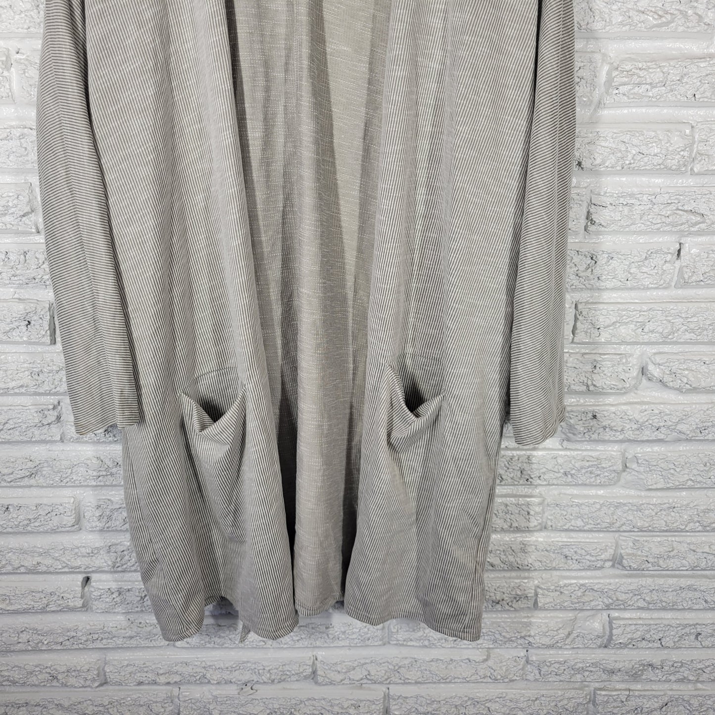 Donni Womens One Size Gray Striped Open Cardigan 3/4 Sleeve Cotton Blend STR178E