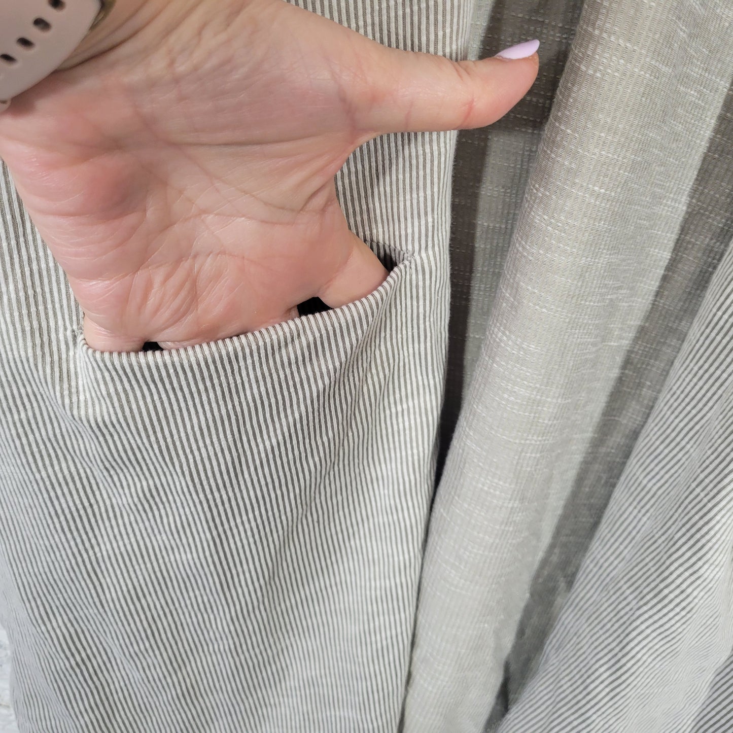 Donni Womens One Size Gray Striped Open Cardigan 3/4 Sleeve Cotton Blend STR178E