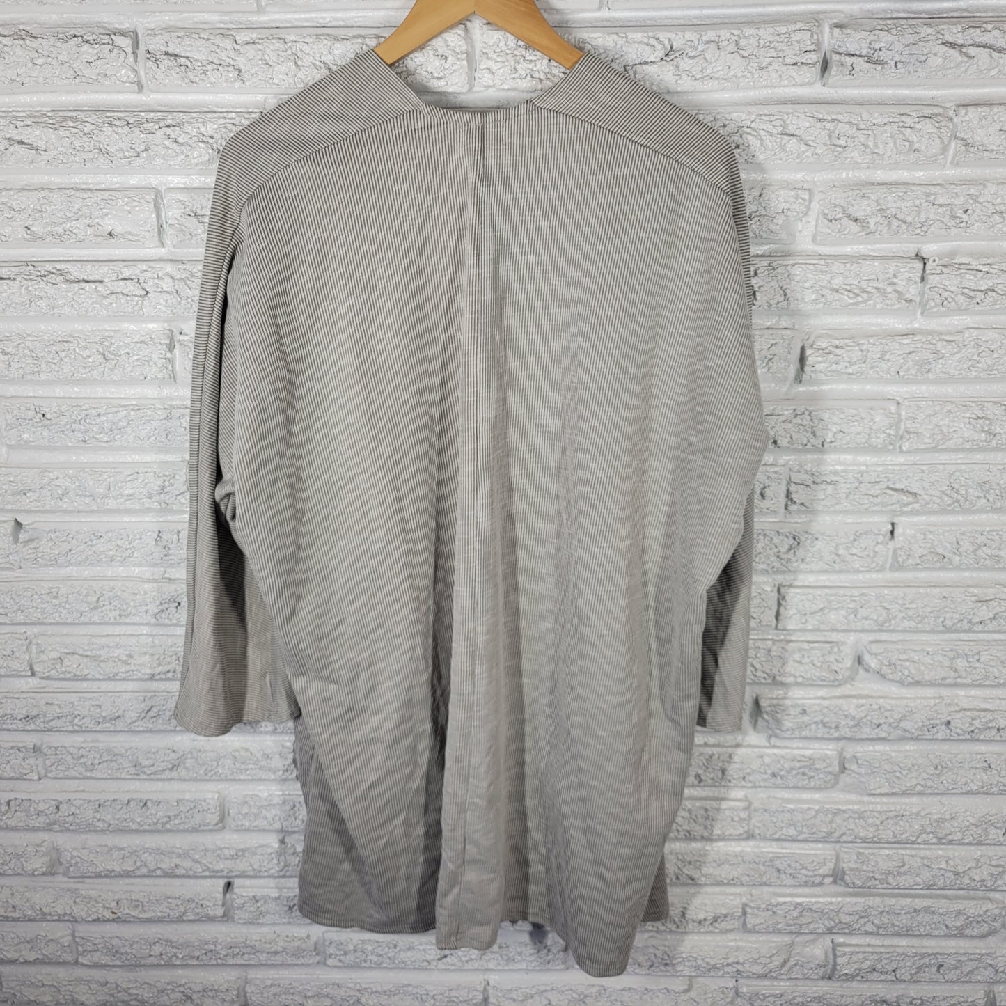 Donni Womens One Size Gray Striped Open Cardigan 3/4 Sleeve Cotton Blend STR178E