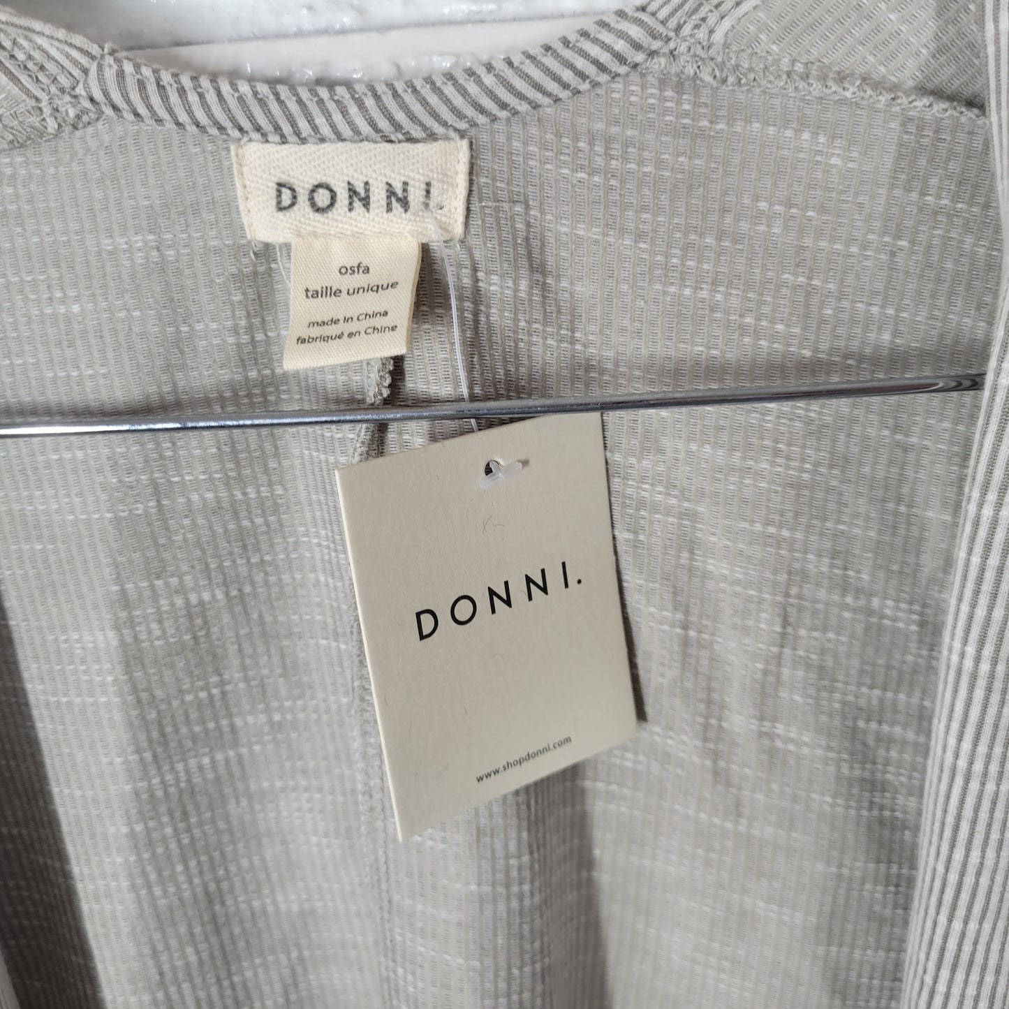 Donni Womens One Size Gray Striped Open Cardigan 3/4 Sleeve Cotton Blend STR178E