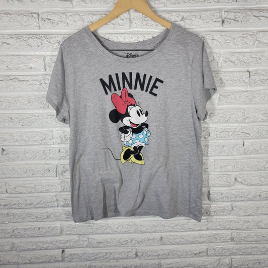 Disney Minnie Mouse Women's XL Gray T Shirt Cotton Blend Jersey Graphic NOV56E