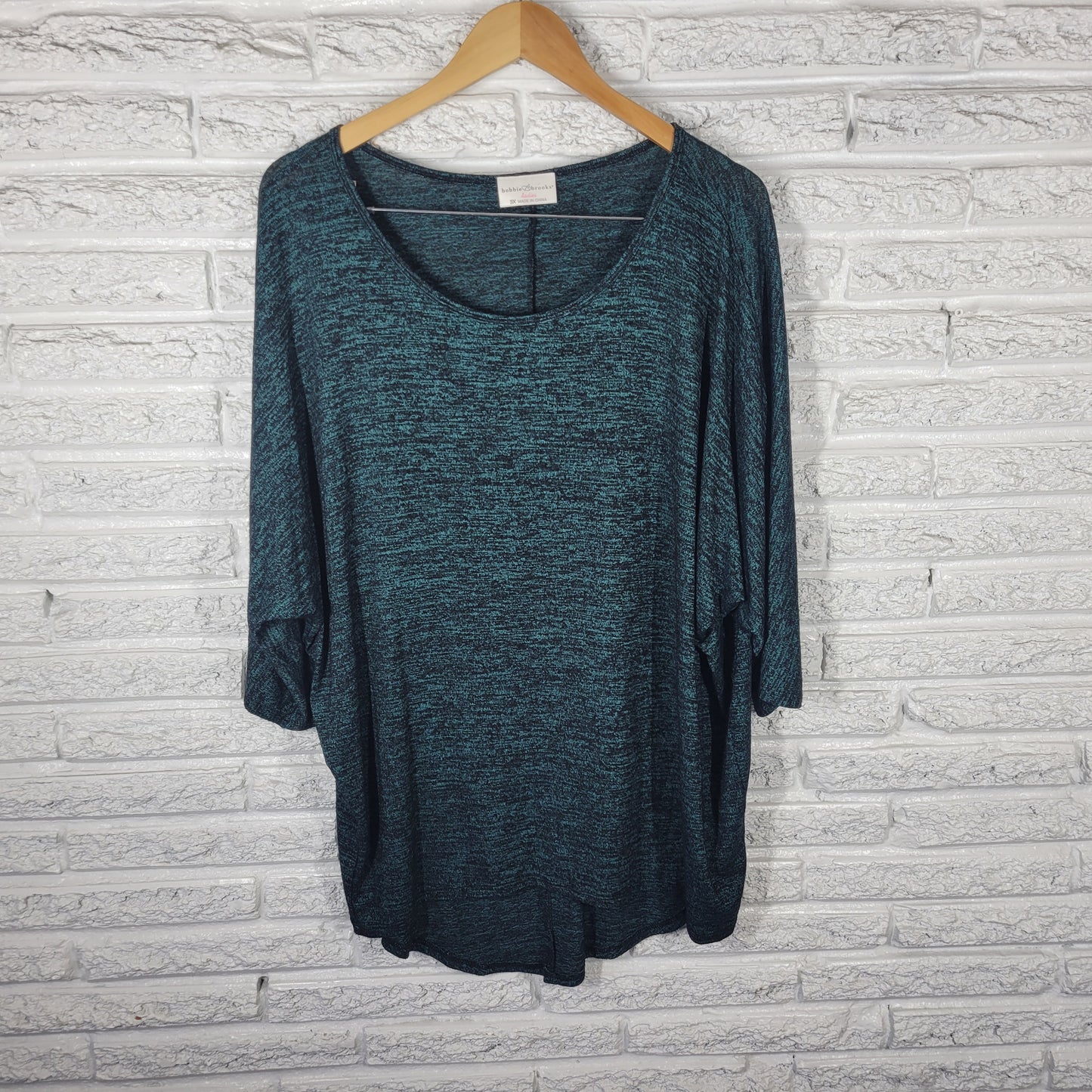 Bobbie Brooks 3X Women's Top Green Marled Knit Dolman Sleeve Pullover GRE54E