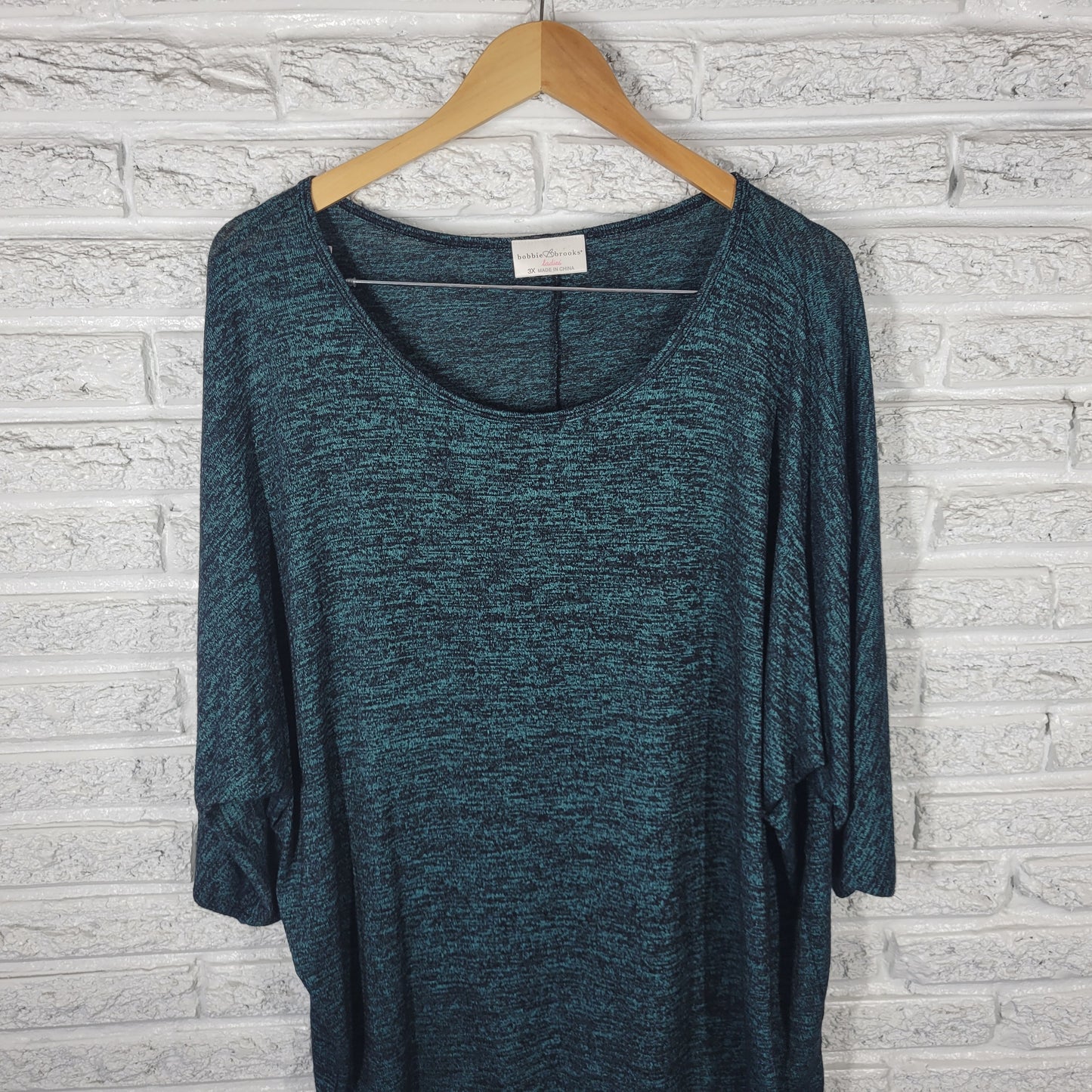 Bobbie Brooks 3X Women's Top Green Marled Knit Dolman Sleeve Pullover GRE54E