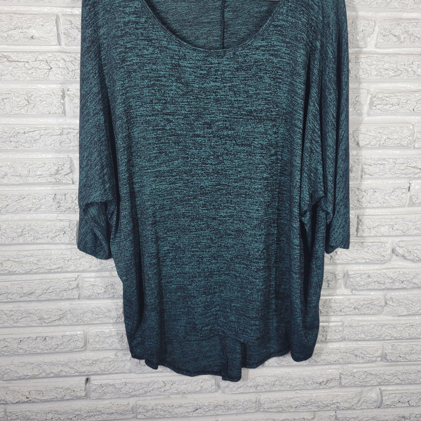 Bobbie Brooks 3X Women's Top Green Marled Knit Dolman Sleeve Pullover GRE54E