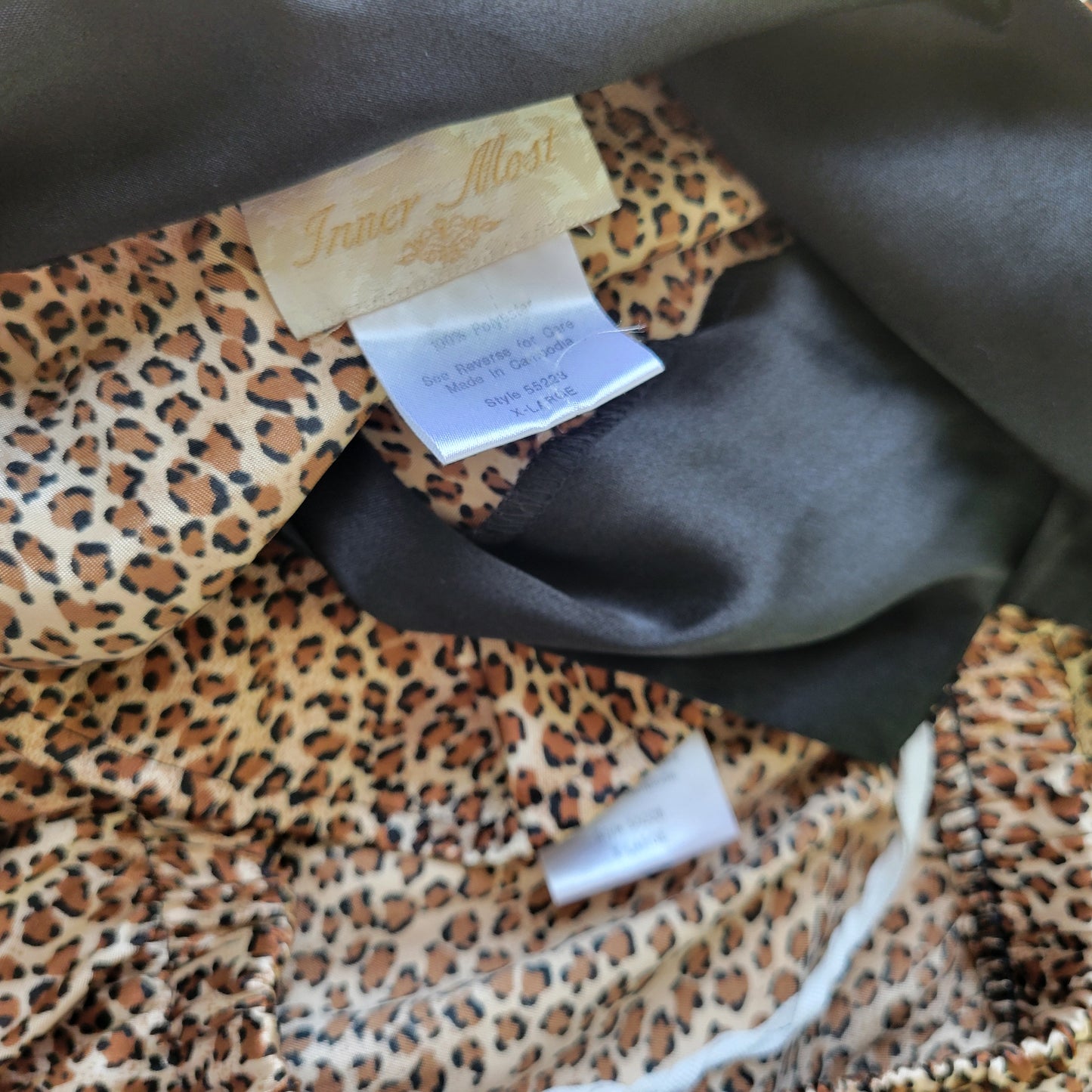 Inner Most Women's XL Pajama Set Brown Tan Animal Print Button Up ANI34E