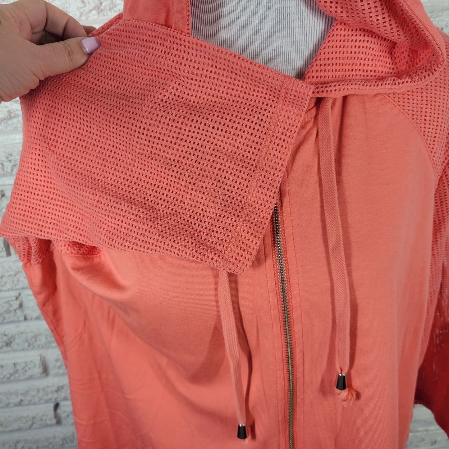 CJ Banks 1X Plus Size Pink Swim Coverup Jacket Hoodie Mesh Sleeve PIN16E